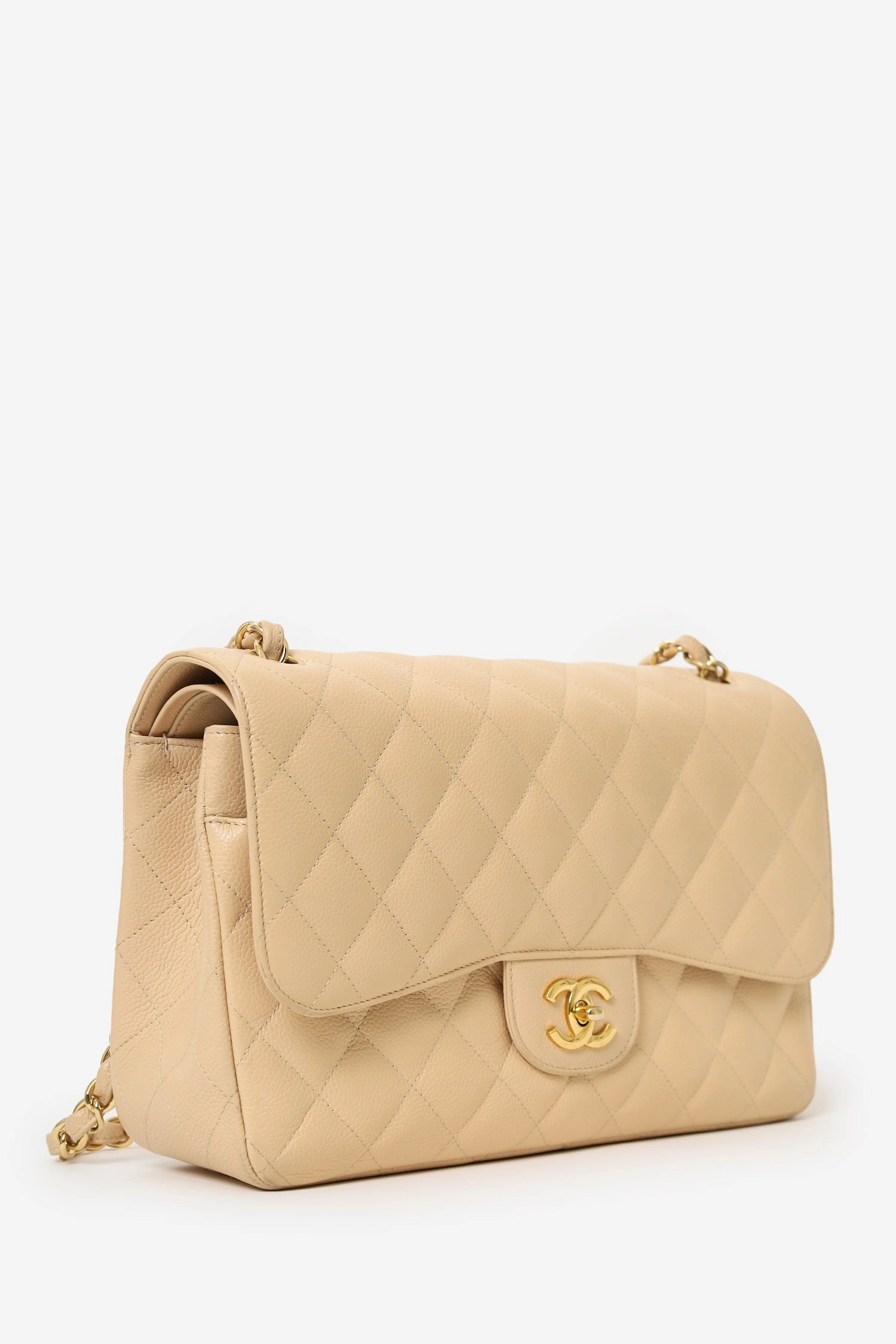 Pre-Loved Chanel 2010-11 Beige Caviar Leather Jumbo Classic Double Flap Bag