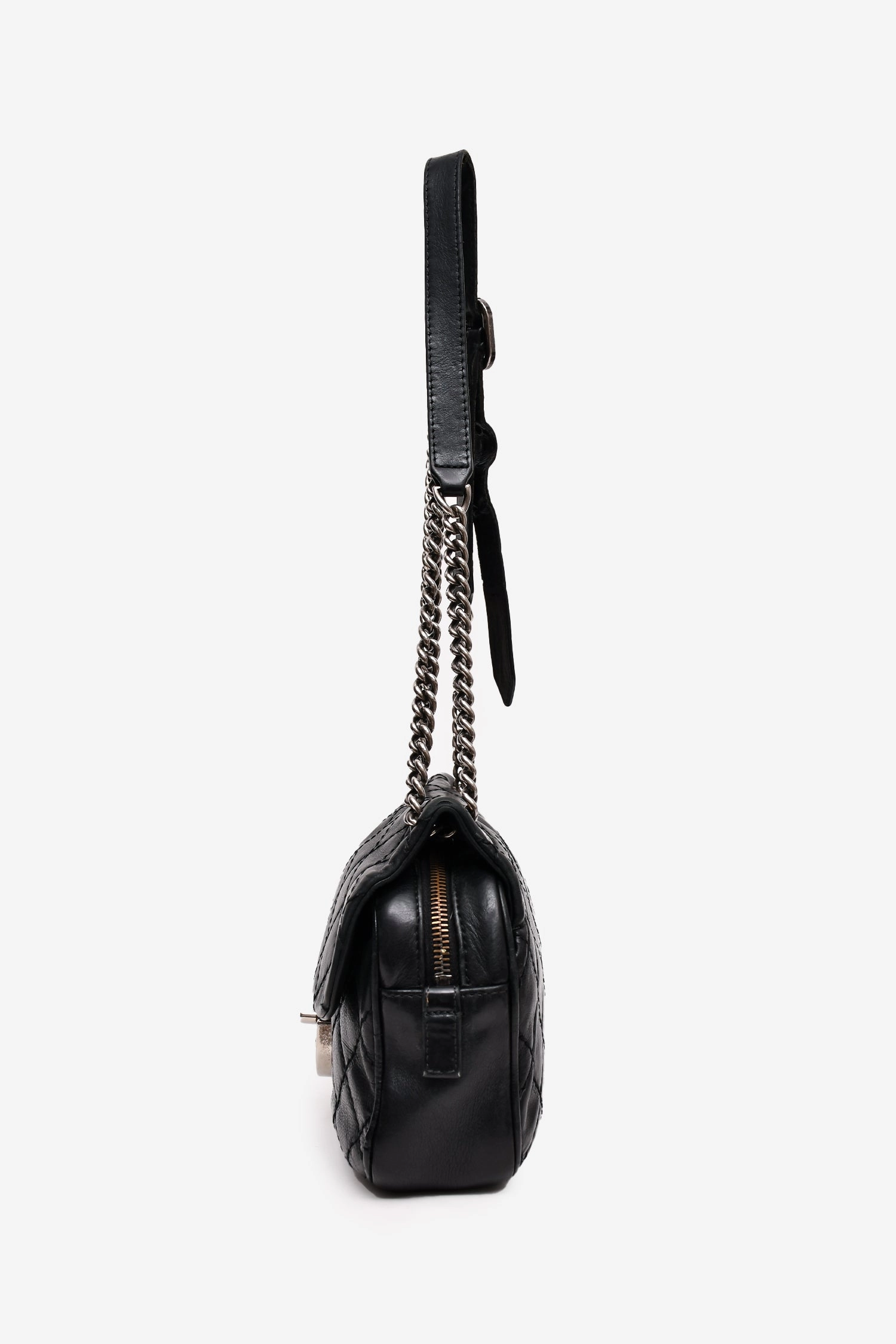 Pre-Loved Chanel 2013 Black Lambskin Paris-Edinburgh Coco Sporran Medium Flap Bag