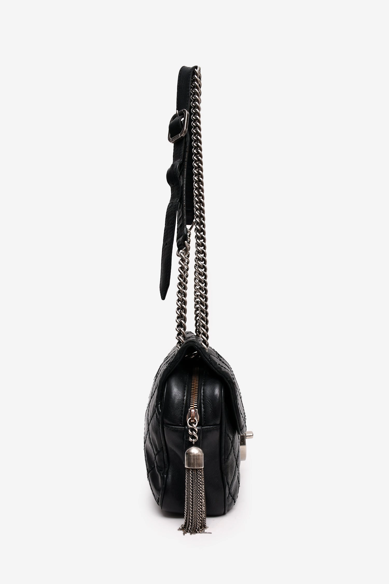 Pre-Loved Chanel 2013 Black Lambskin Paris-Edinburgh Coco Sporran Medium Flap Bag