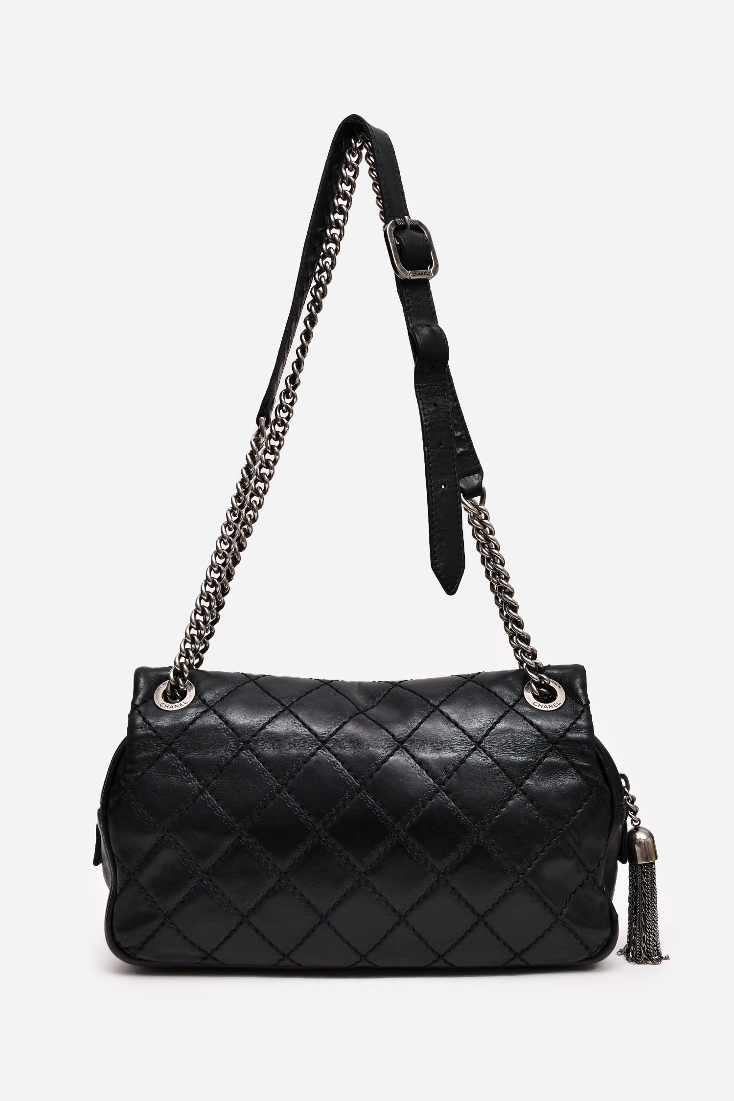 Pre-Loved Chanel 2013 Black Lambskin Paris-Edinburgh Coco Sporran Medium Flap Bag