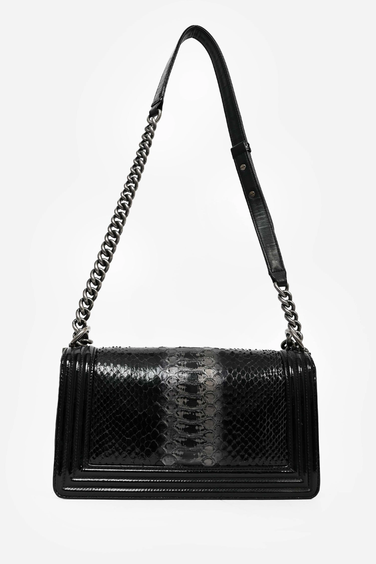 Pre-Loved Chanel 2014-15 Black/Grey Python Medium Boy Bag
