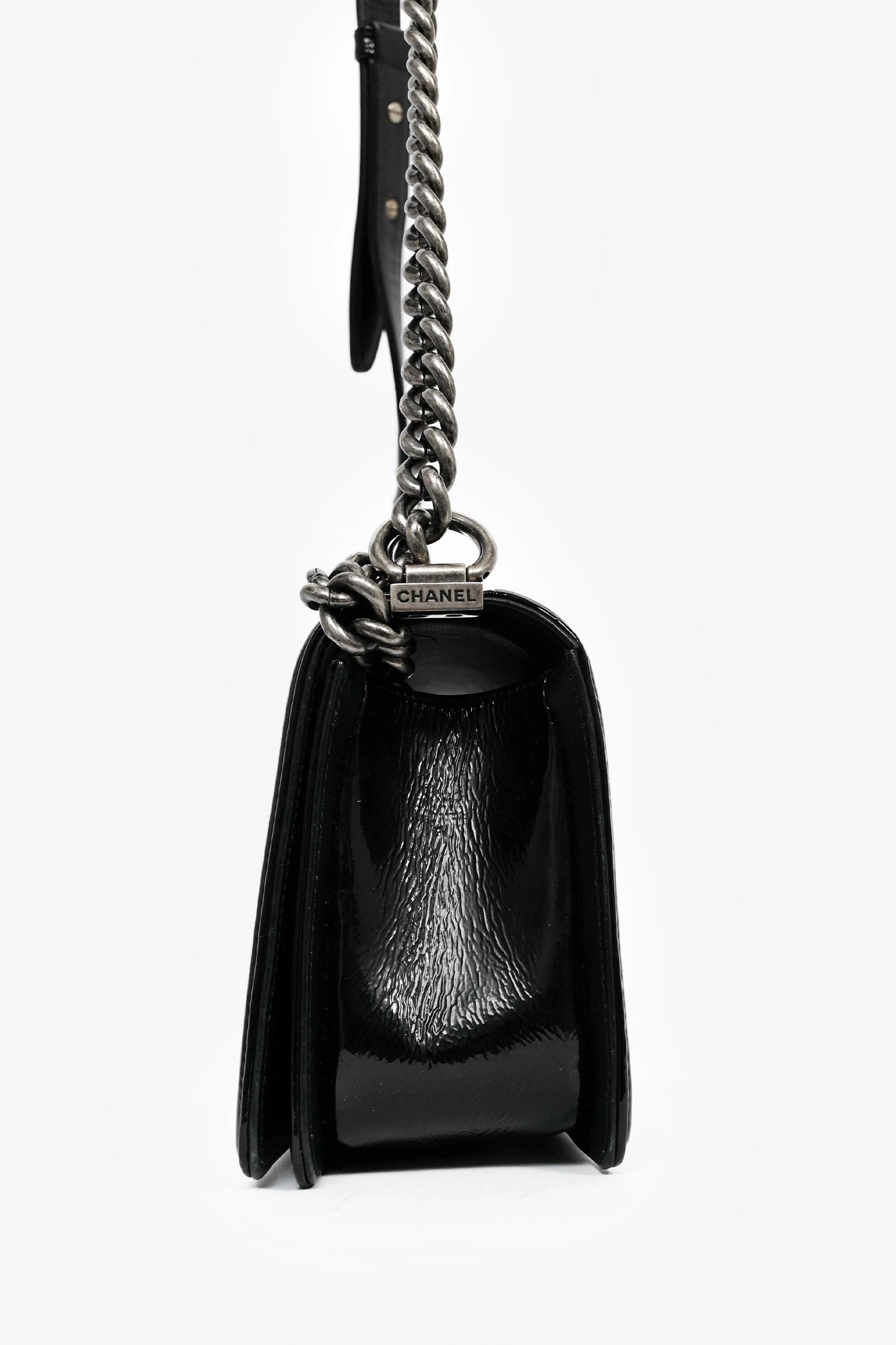 Pre-Loved Chanel 2014-15 Black/Grey Python Medium Boy Bag