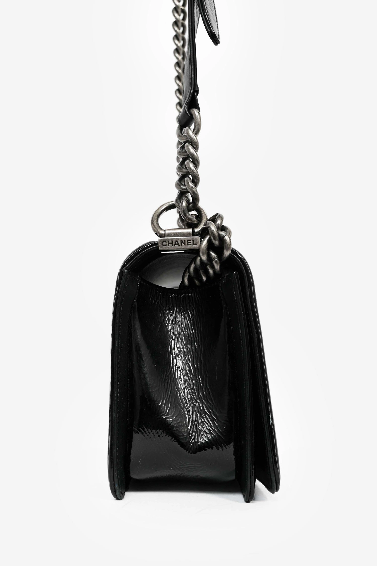 Pre-Loved Chanel 2014-15 Black/Grey Python Medium Boy Bag