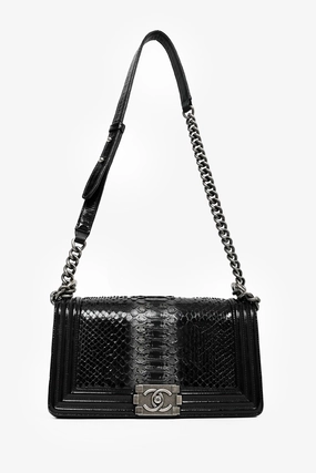 Pre-Loved Chanel 2014-15 Black/Grey Python Medium Boy Bag