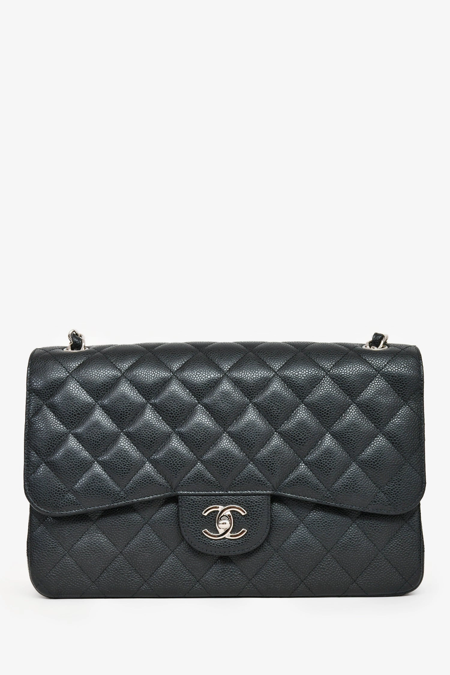 Pre-Loved Chanel 2014 Black Caviar Leather Jumbo Double Flap