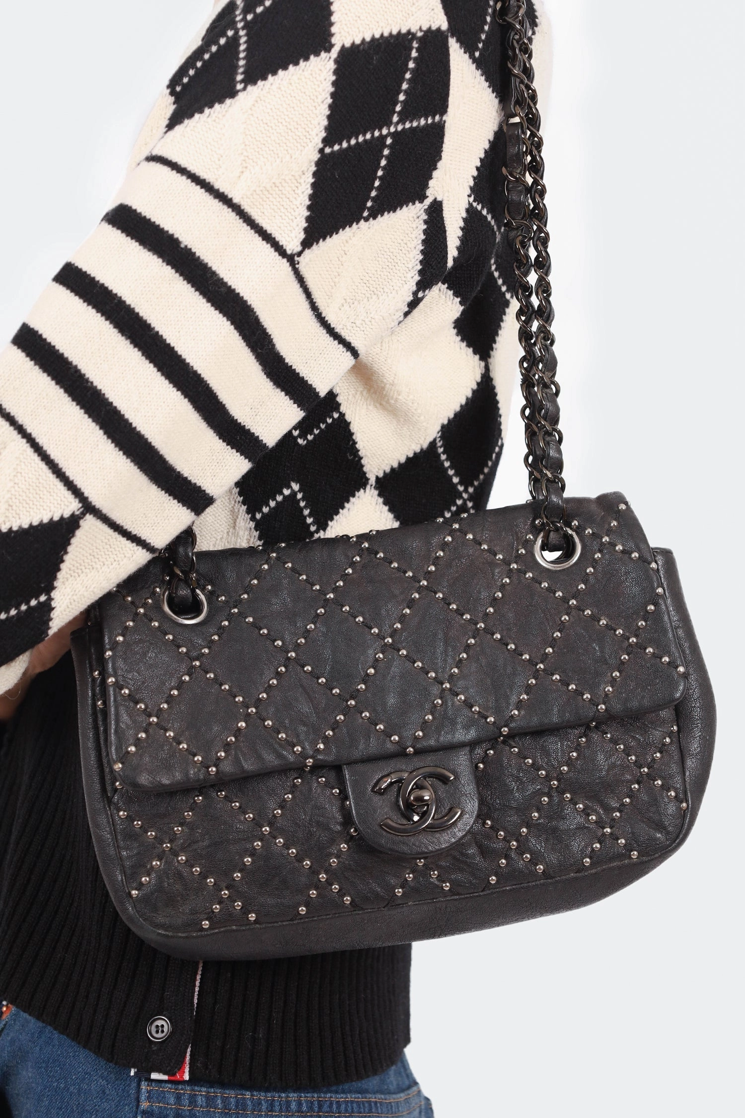 Pre-Loved Chanel 2014 Collection Black Studded Metal Beauty Flap Bag