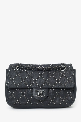 Pre-Loved Chanel 2014 Collection Black Studded Metal Beauty Flap Bag
