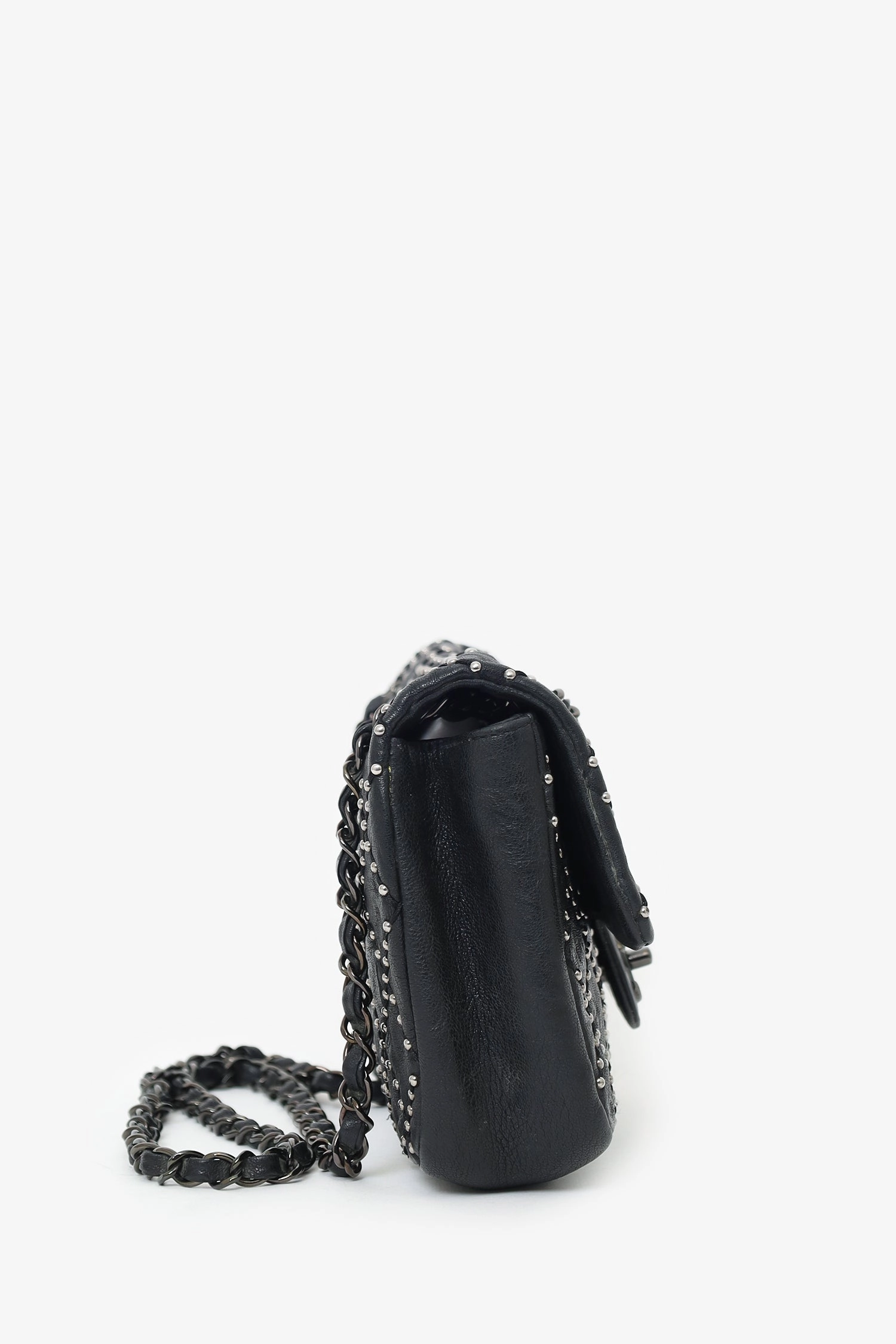 Pre-Loved Chanel 2014 Collection Black Studded Metal Beauty Flap Bag