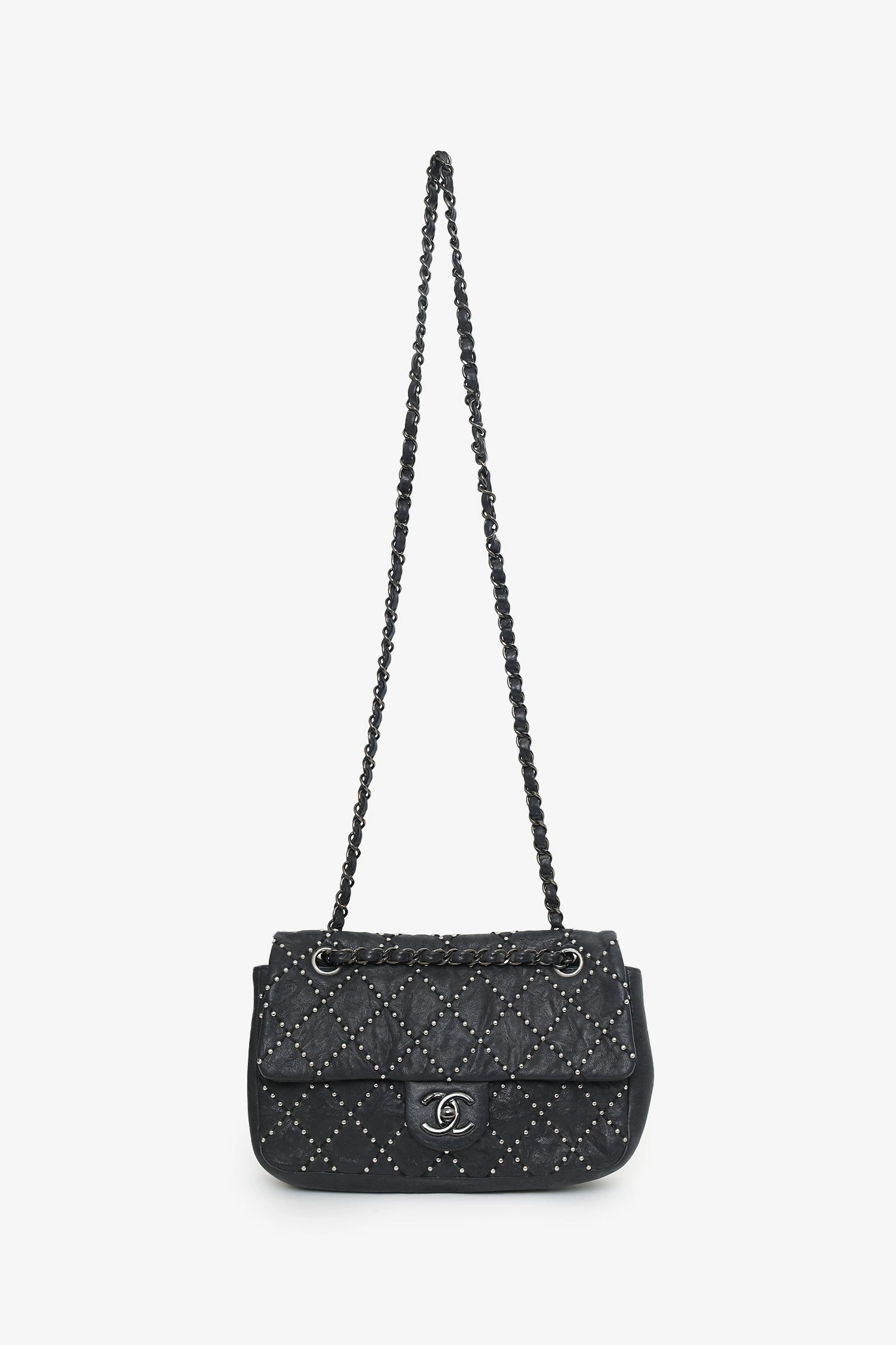 Pre-Loved Chanel 2014 Collection Black Studded Metal Beauty Flap Bag