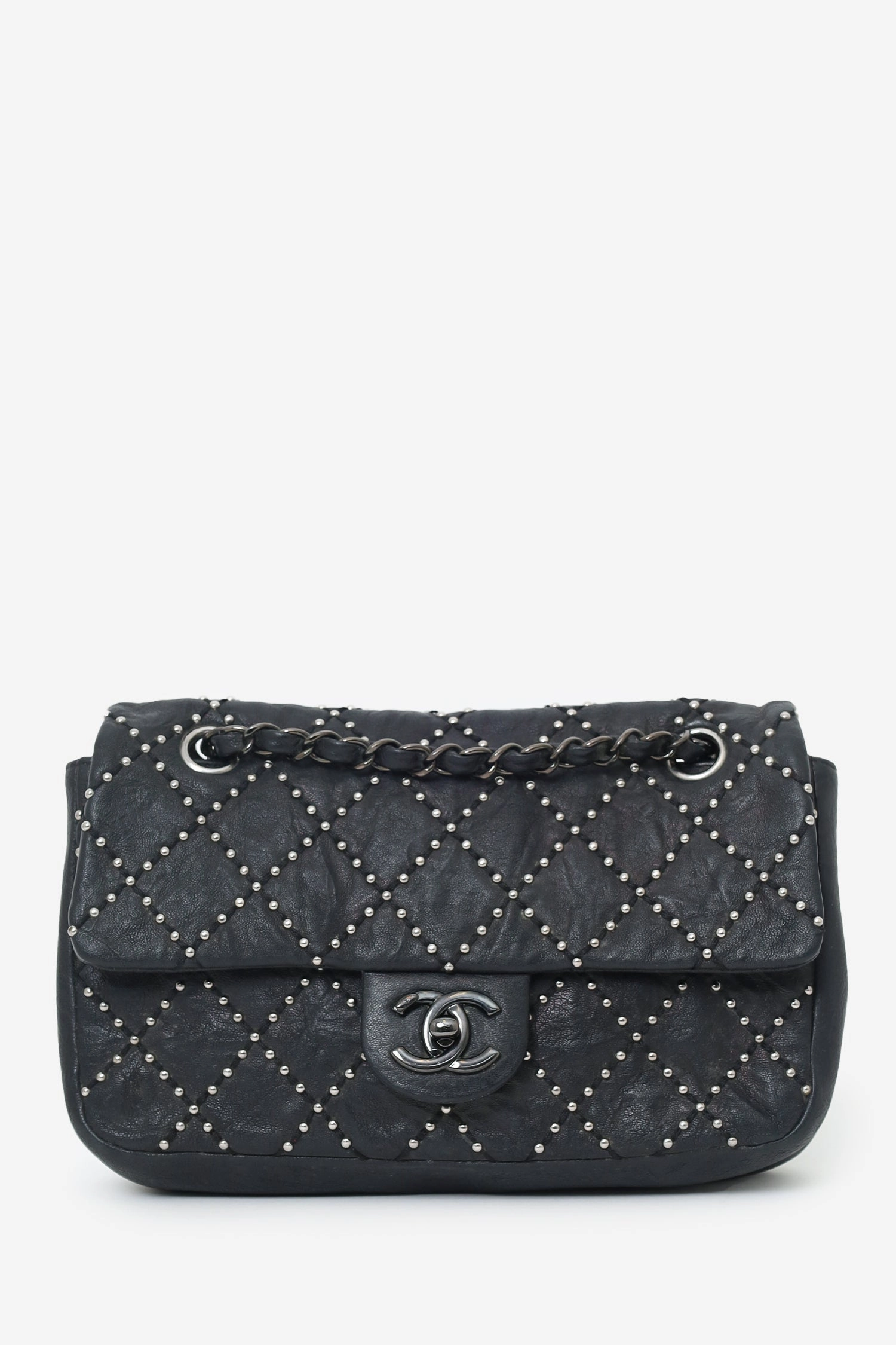 Pre-Loved Chanel 2014 Collection Black Studded Metal Beauty Flap Bag