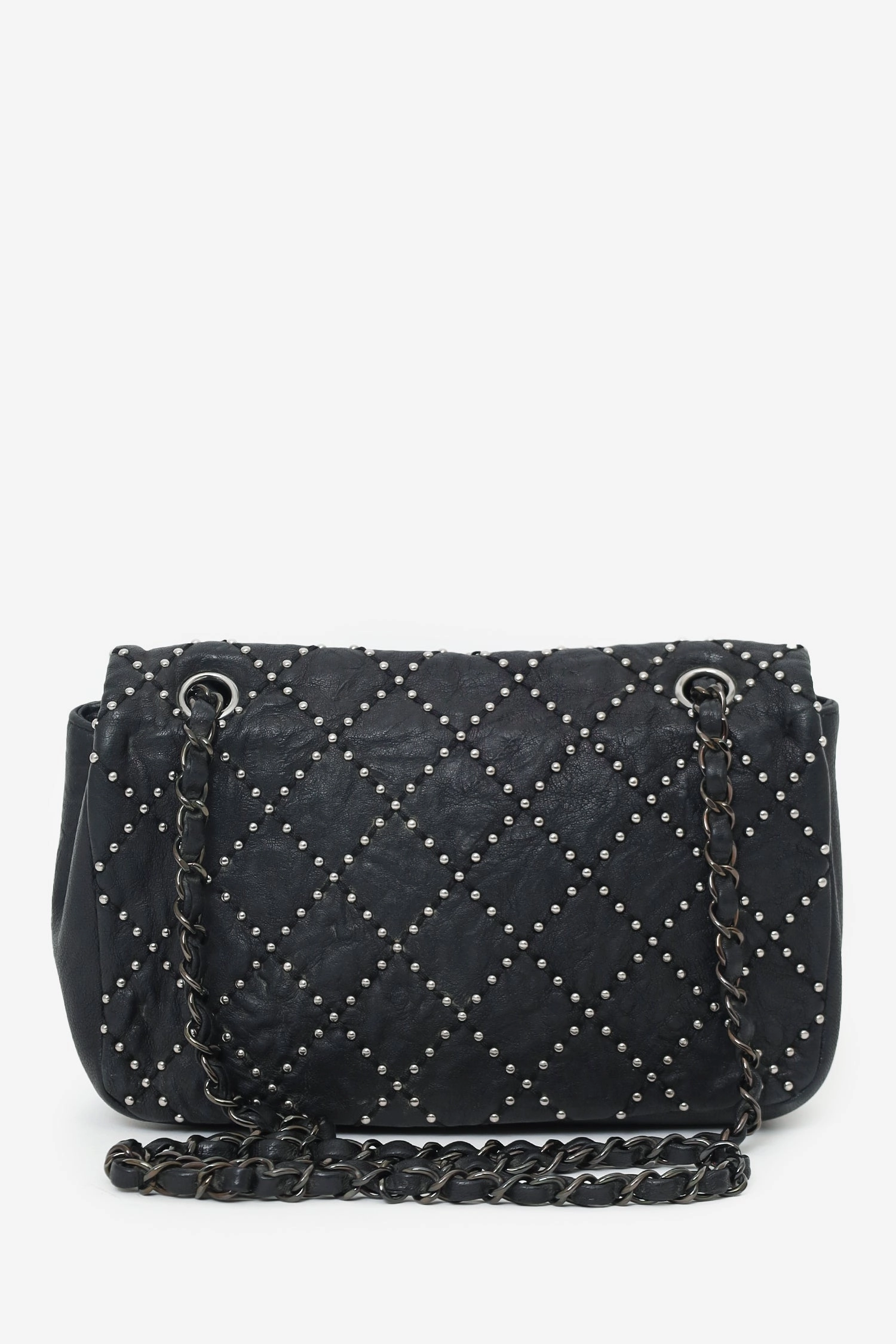 Pre-Loved Chanel 2014 Collection Black Studded Metal Beauty Flap Bag