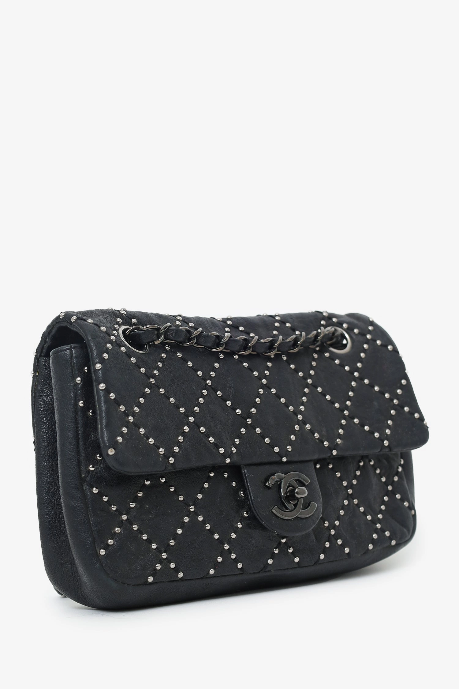 Pre-Loved Chanel 2014 Collection Black Studded Metal Beauty Flap Bag