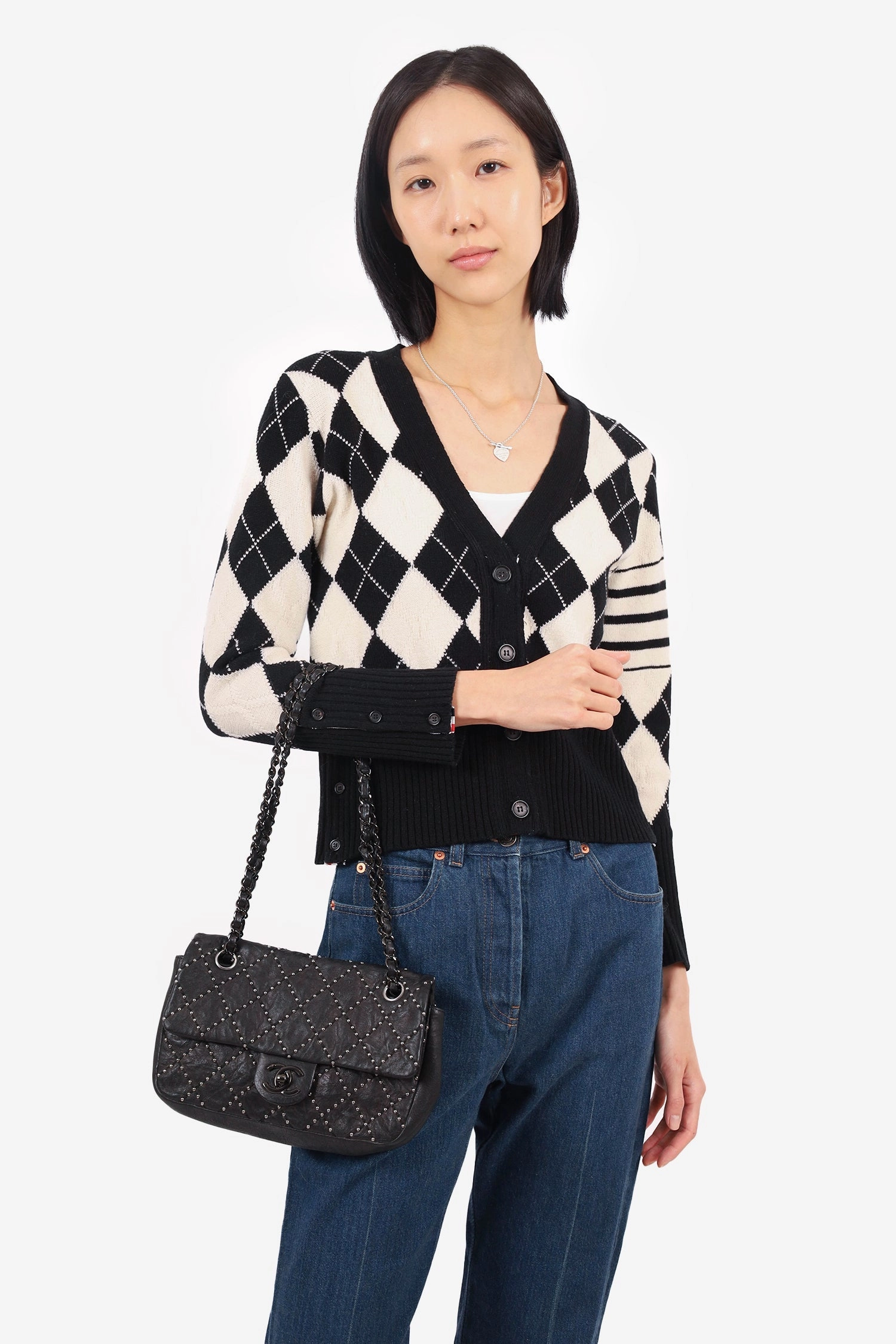 Pre-Loved Chanel 2014 Collection Black Studded Metal Beauty Flap Bag