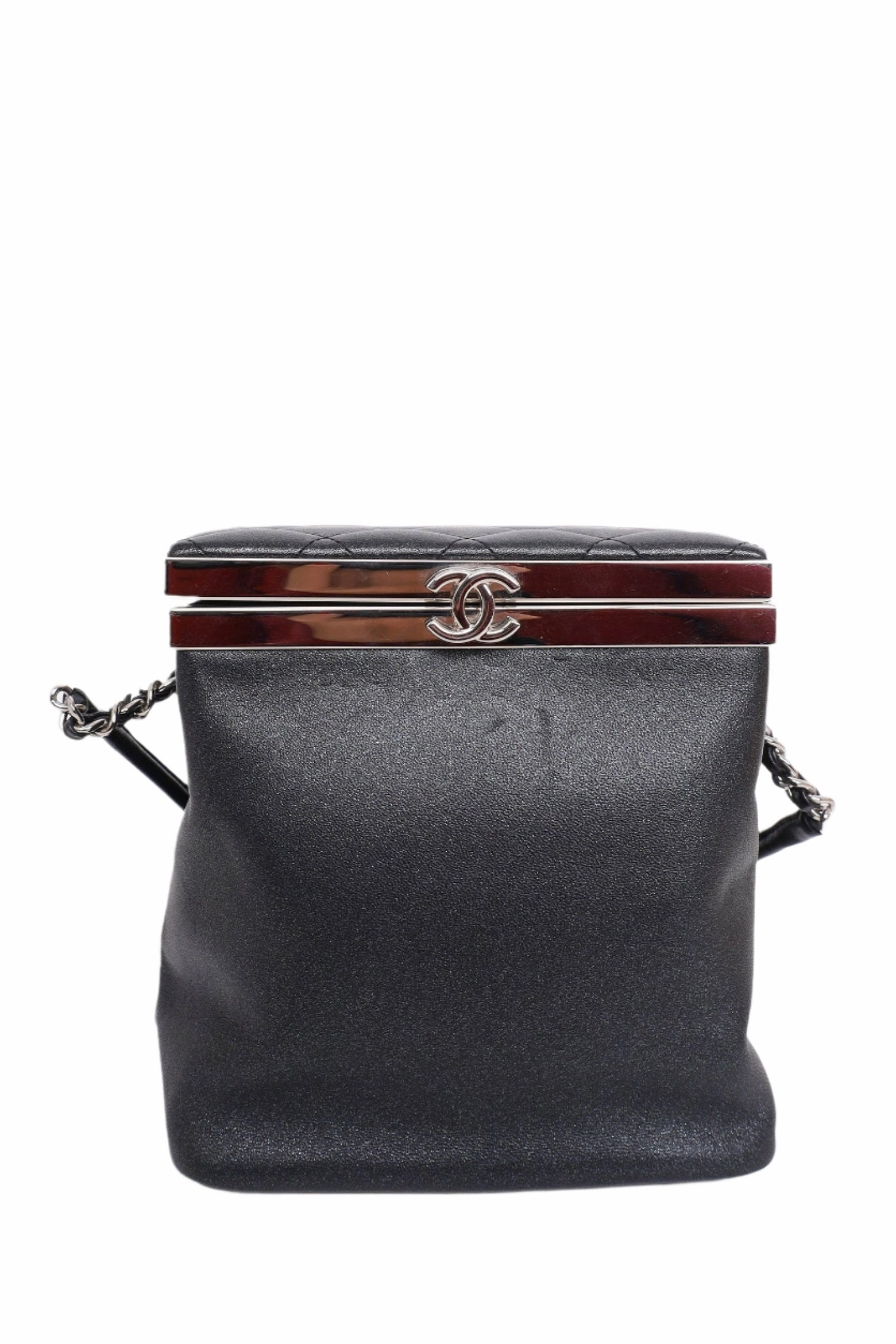 Pre-Loved Chanel 2016-17 Black Lambskin Quilted CC Vanity With Strap