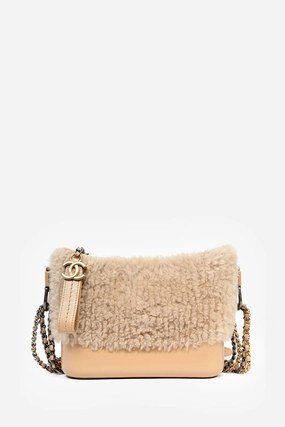Pre-Loved Chanel 2017-18 Beige Shearling/Leather Small Gabrielle Crossbody