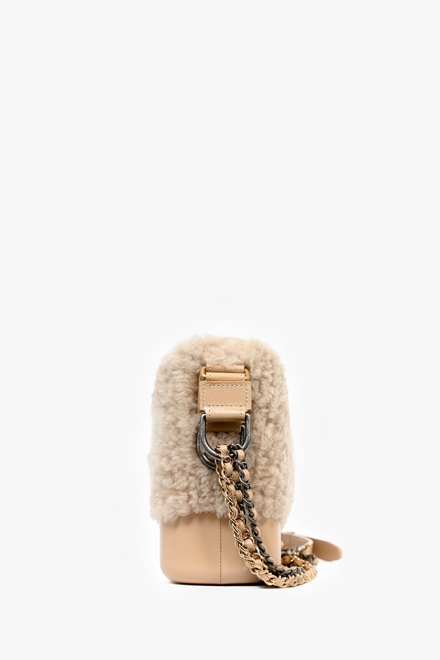 Pre-Loved Chanel 2017-18 Beige Shearling/Leather Small Gabrielle Crossbody