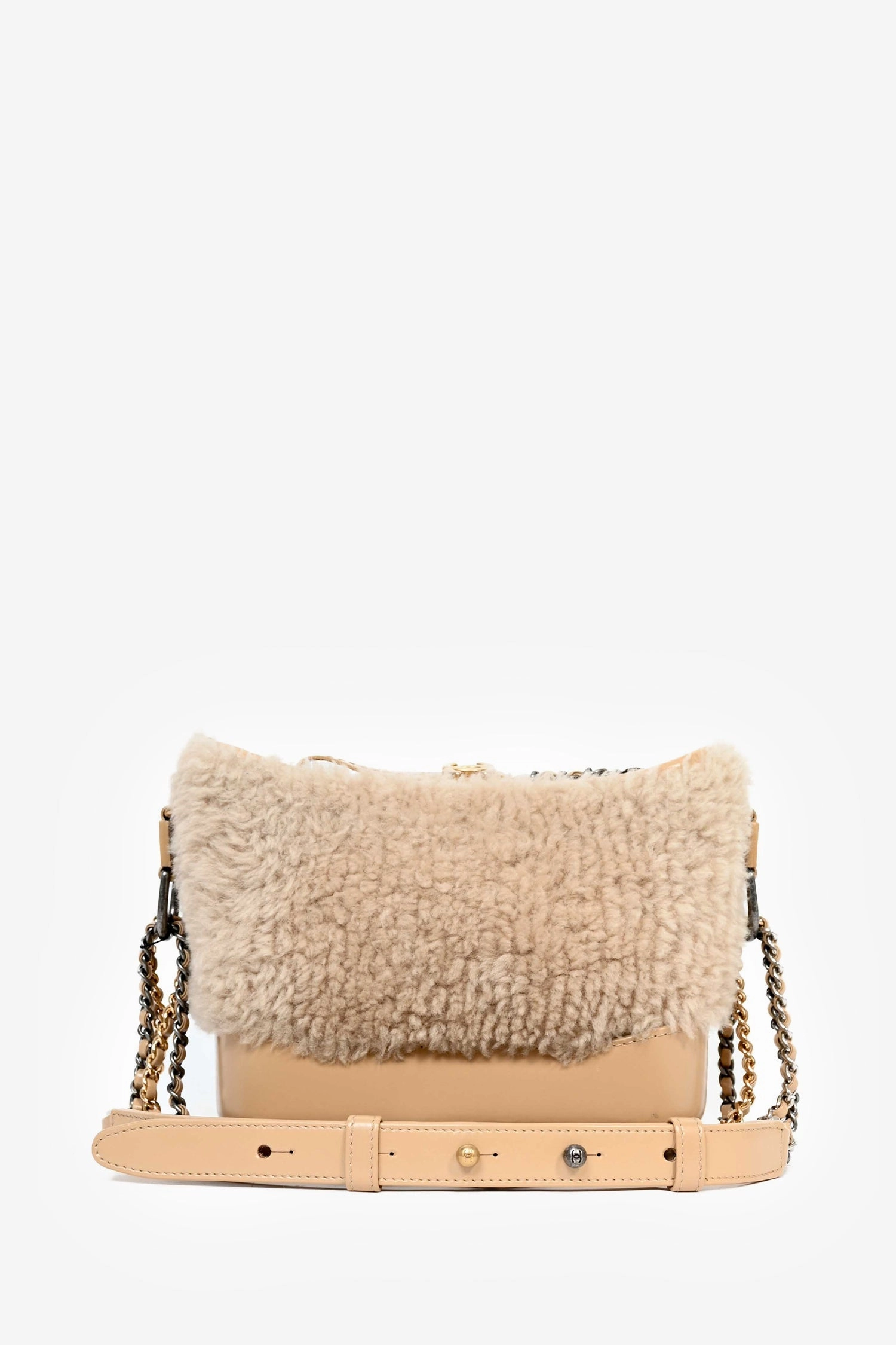 Pre-Loved Chanel 2017-18 Beige Shearling/Leather Small Gabrielle Crossbody