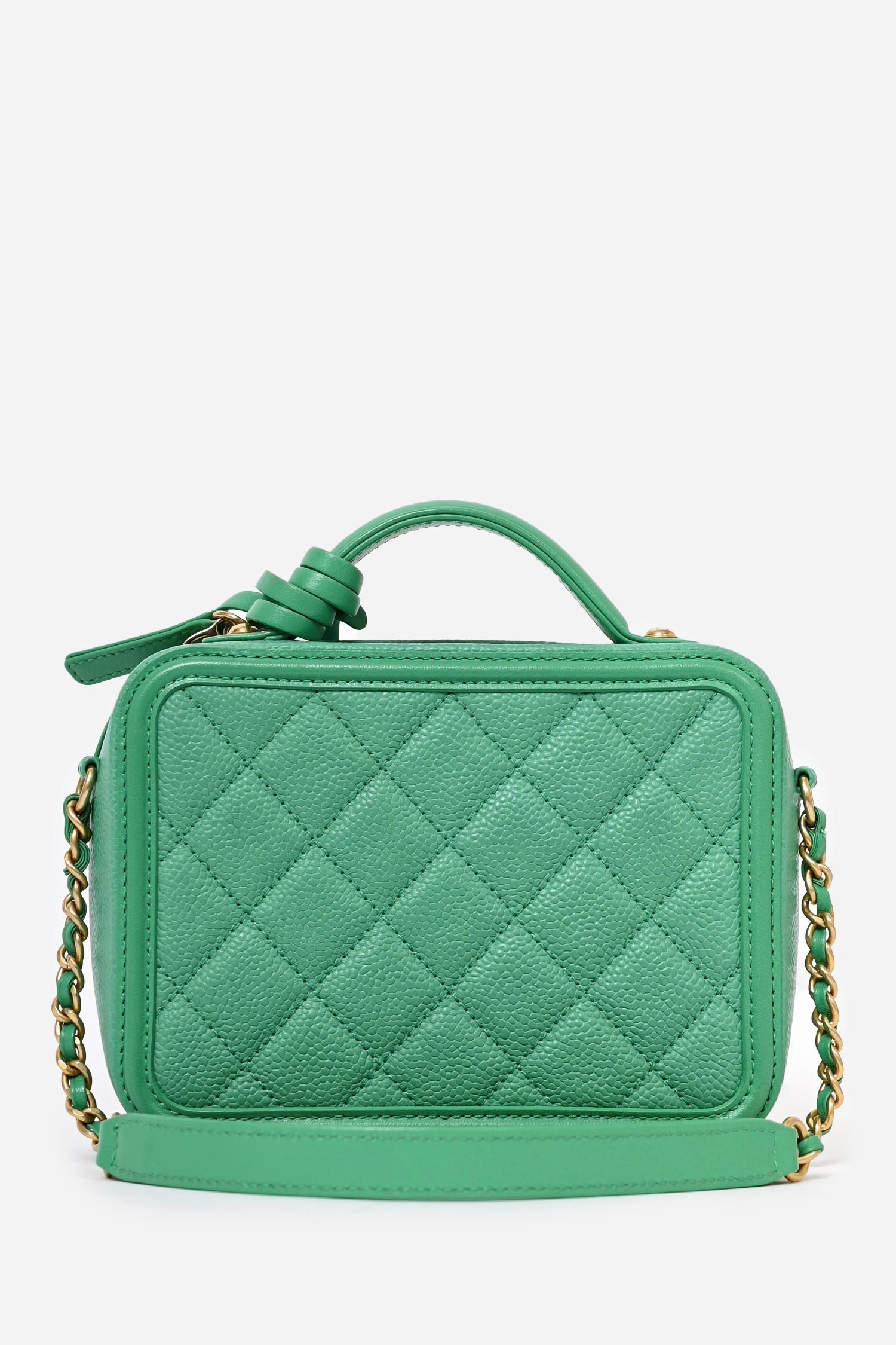 Pre-Loved Chanel 2017/18 Green Caviar Leather Small Filigree Vanity Case
