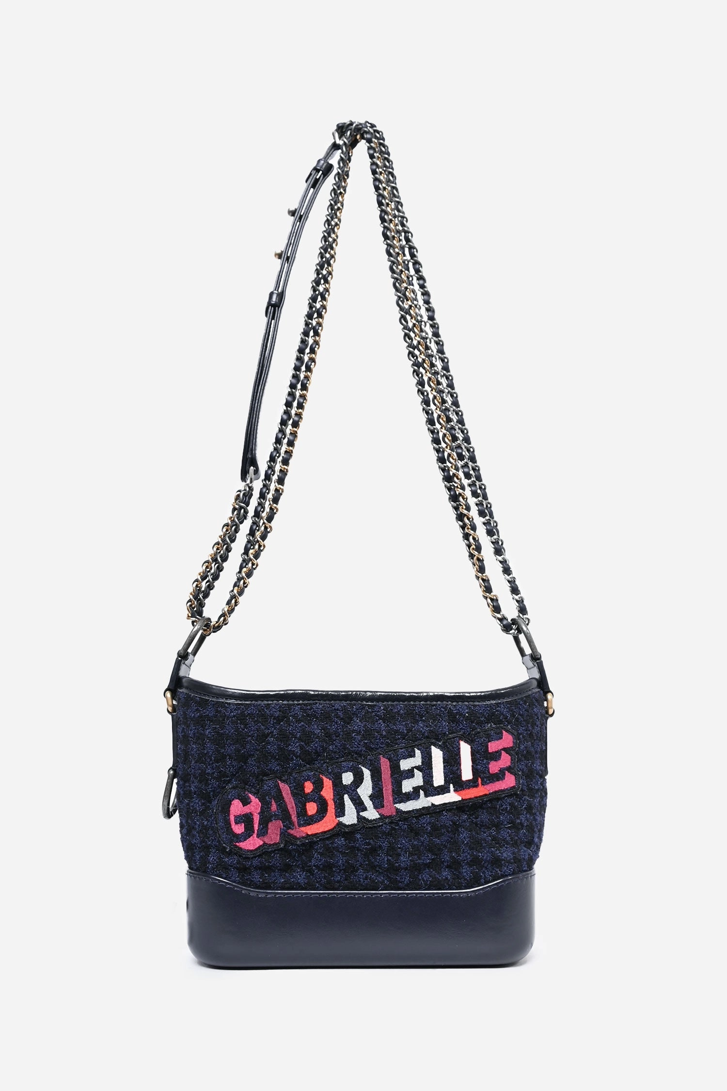 Pre-Loved Chanel 2017 Black Leather/Navy Tweed Small Gabrielle Shoulder Bag (As Is)