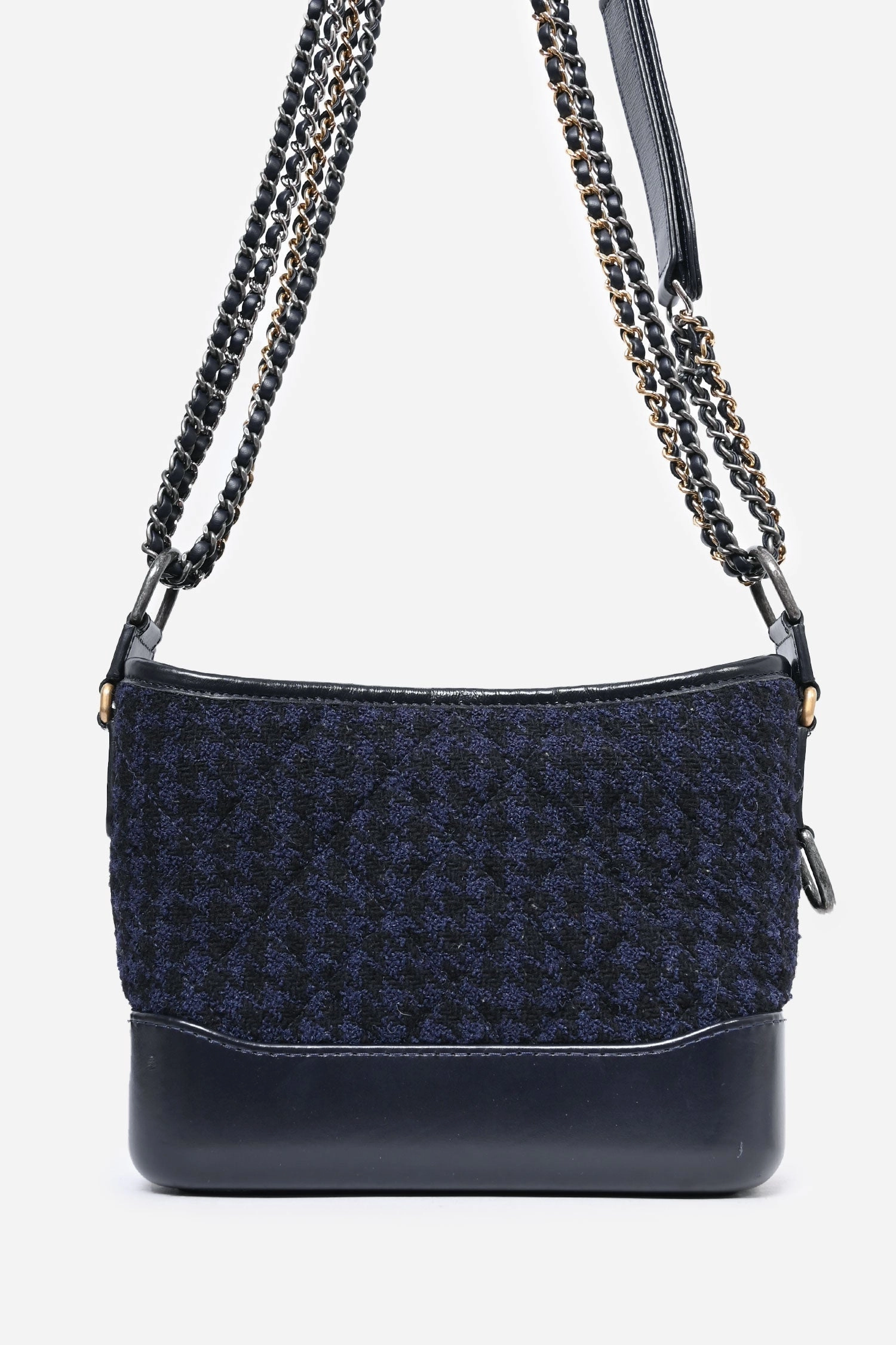 Pre-Loved Chanel 2017 Black Leather/Navy Tweed Small Gabrielle Shoulder Bag (As Is)