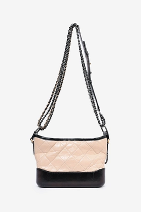 Pre-loved Chanel 2018 Beige/Black Quilted Small Gabrielle Shoulder Bag (As Is)
