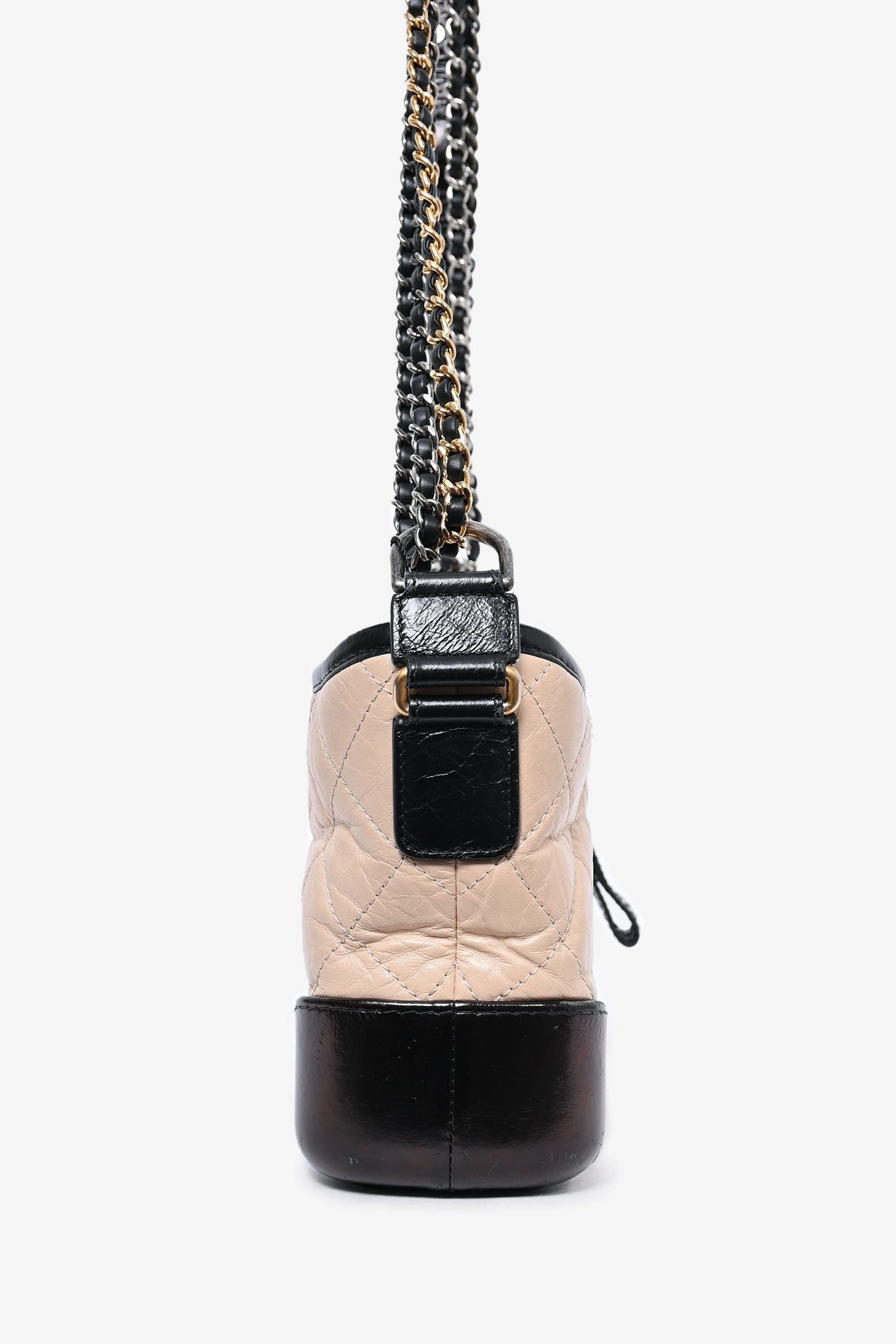 Pre-loved Chanel 2018 Beige/Black Quilted Small Gabrielle Shoulder Bag (As Is)
