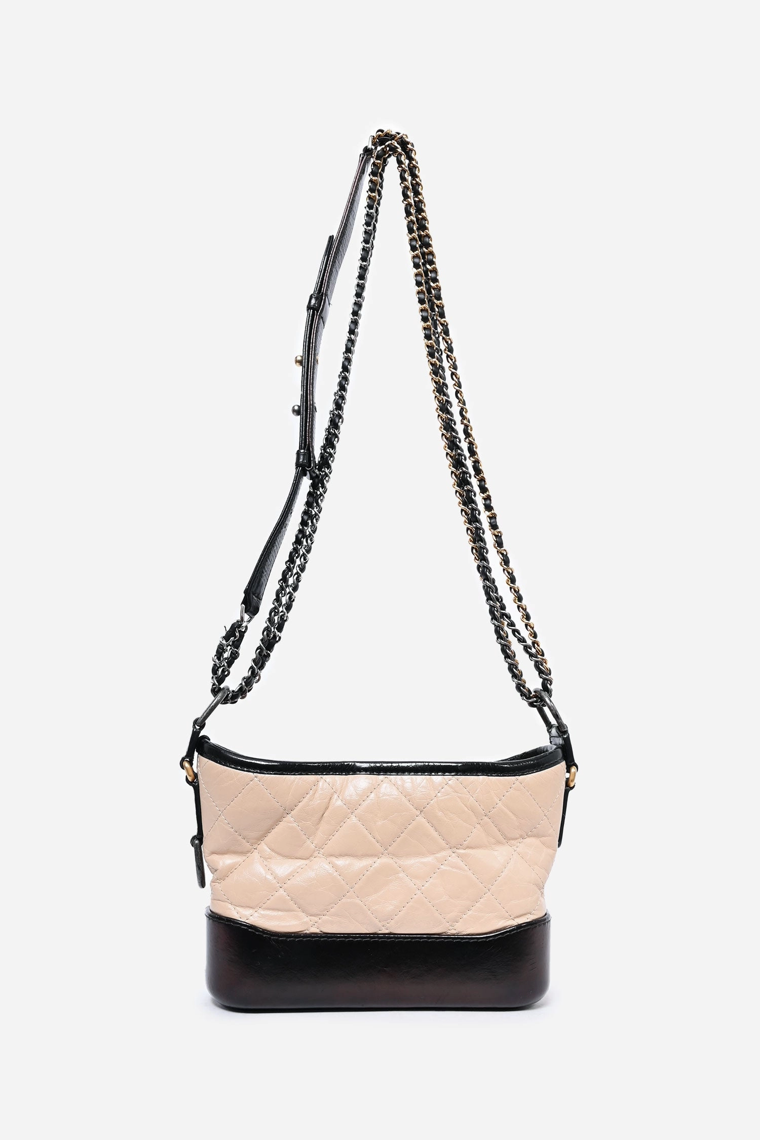 Pre-loved Chanel 2018 Beige/Black Quilted Small Gabrielle Shoulder Bag (As Is)