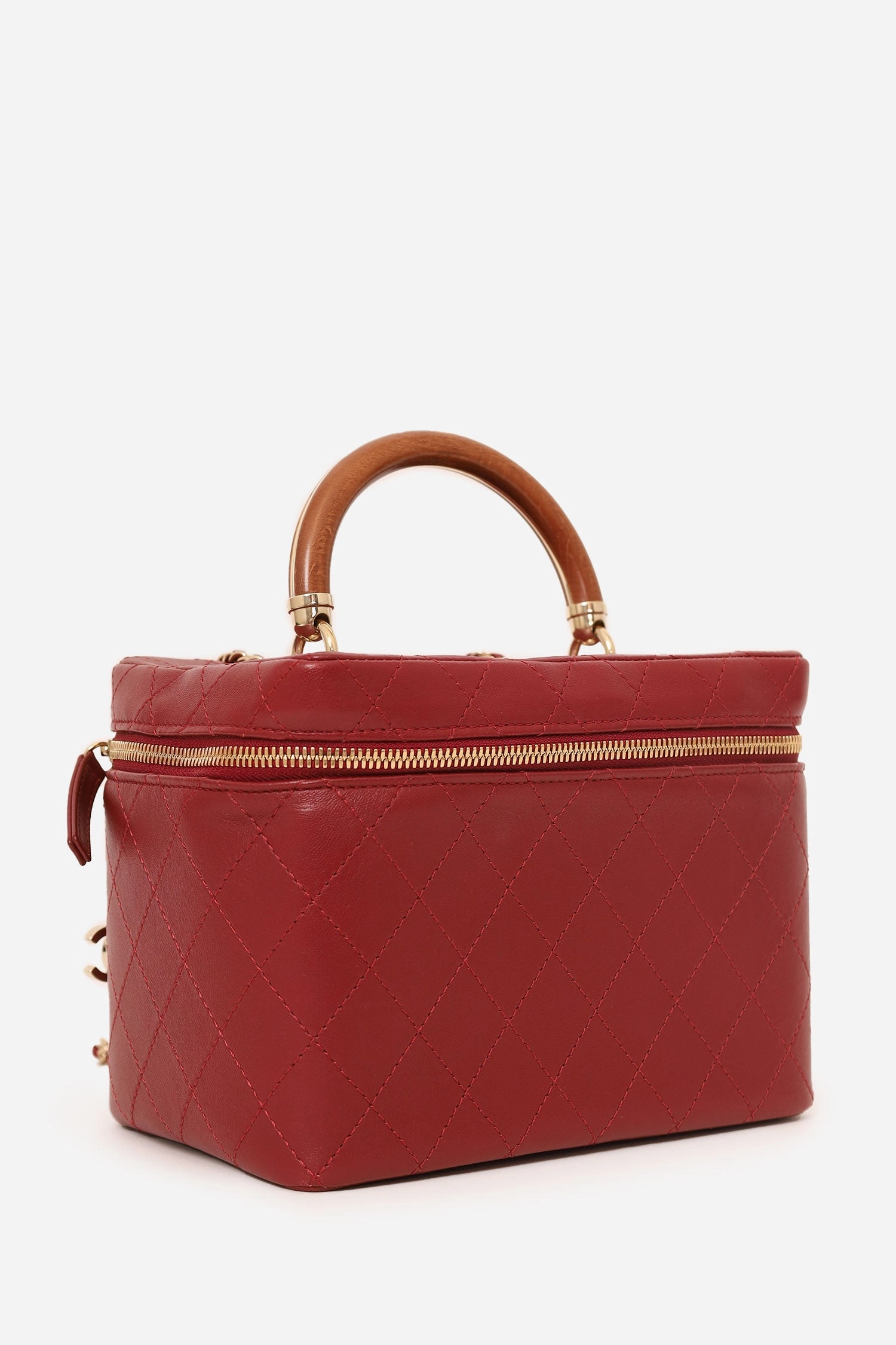 Pre-Loved Chanel 2018 Red Lambskin Knock On Wood Vanity Case