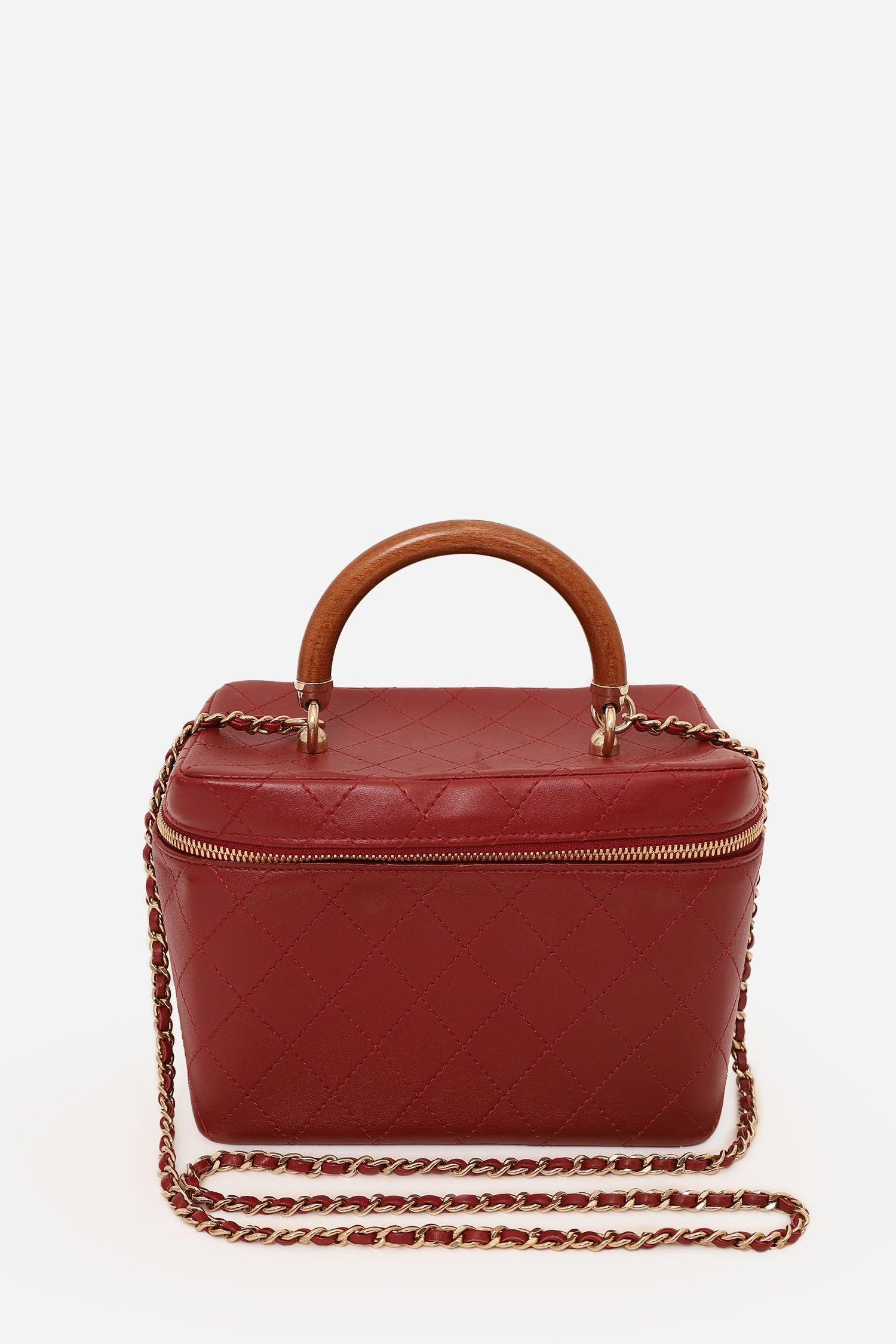 Pre-Loved Chanel 2018 Red Lambskin Knock On Wood Vanity Case