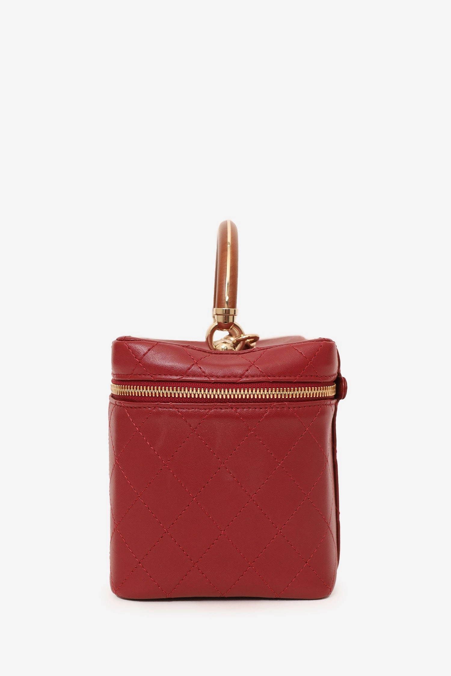 Pre-Loved Chanel 2018 Red Lambskin Knock On Wood Vanity Case