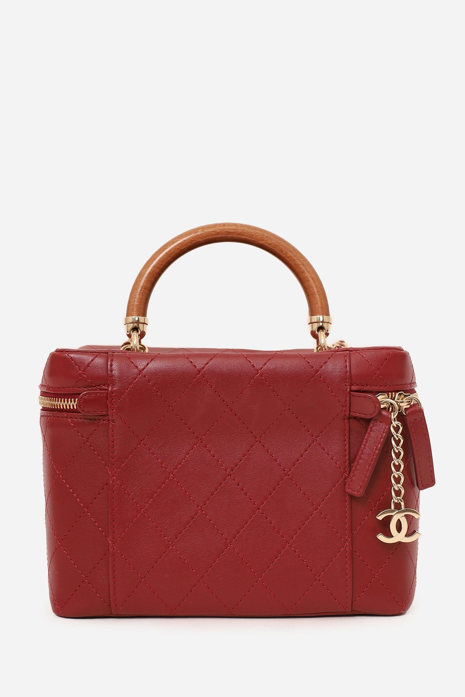 Pre-Loved Chanel 2018 Red Lambskin Knock On Wood Vanity Case