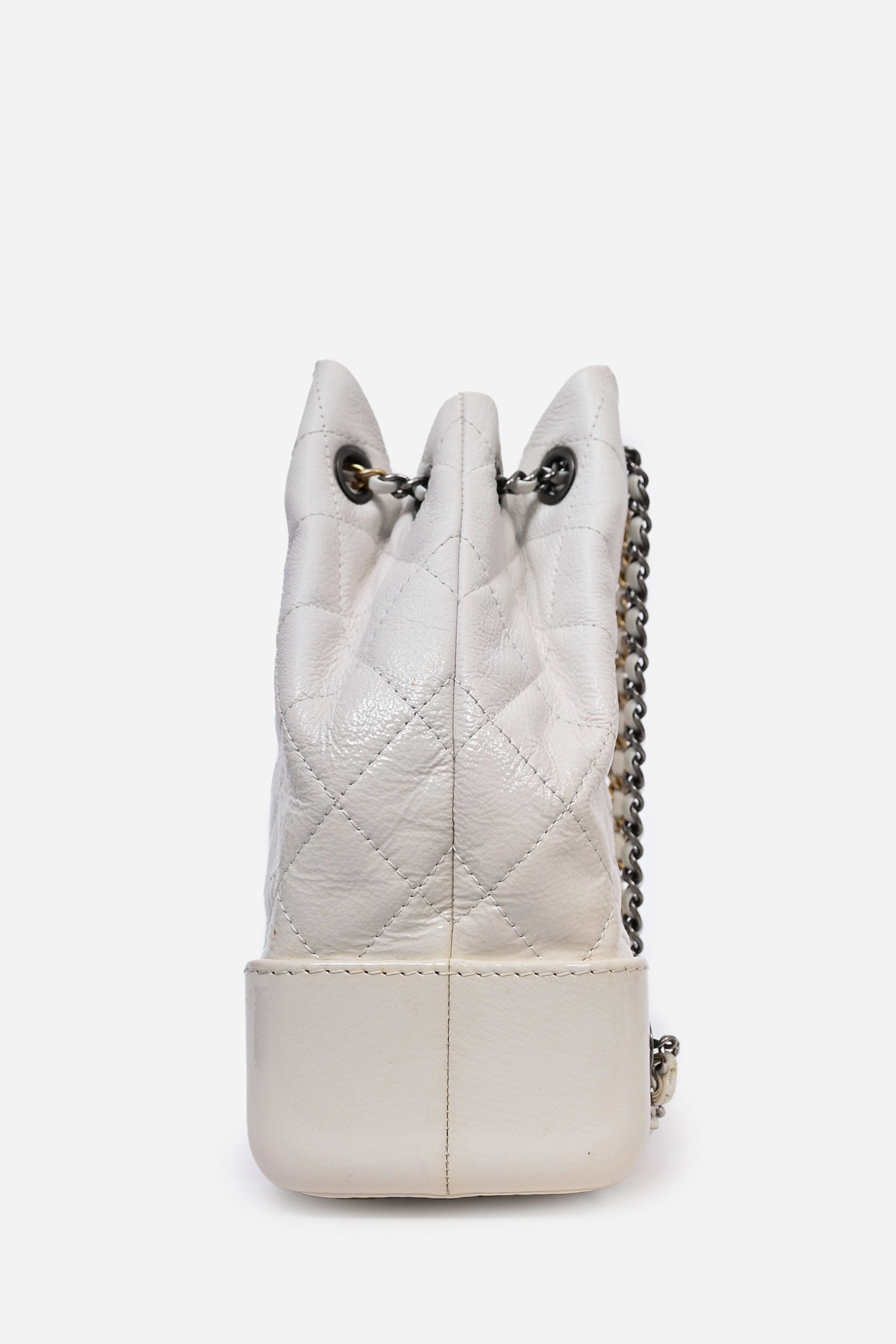 Pre-Loved Chanel 2018 White Leather/Patent Small Gabrielle Backpack