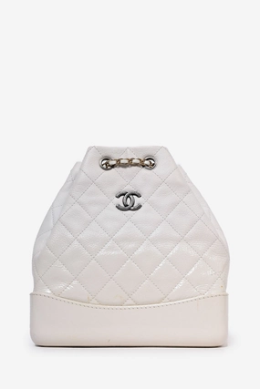 Pre-Loved Chanel 2018 White Leather/Patent Small Gabrielle Backpack