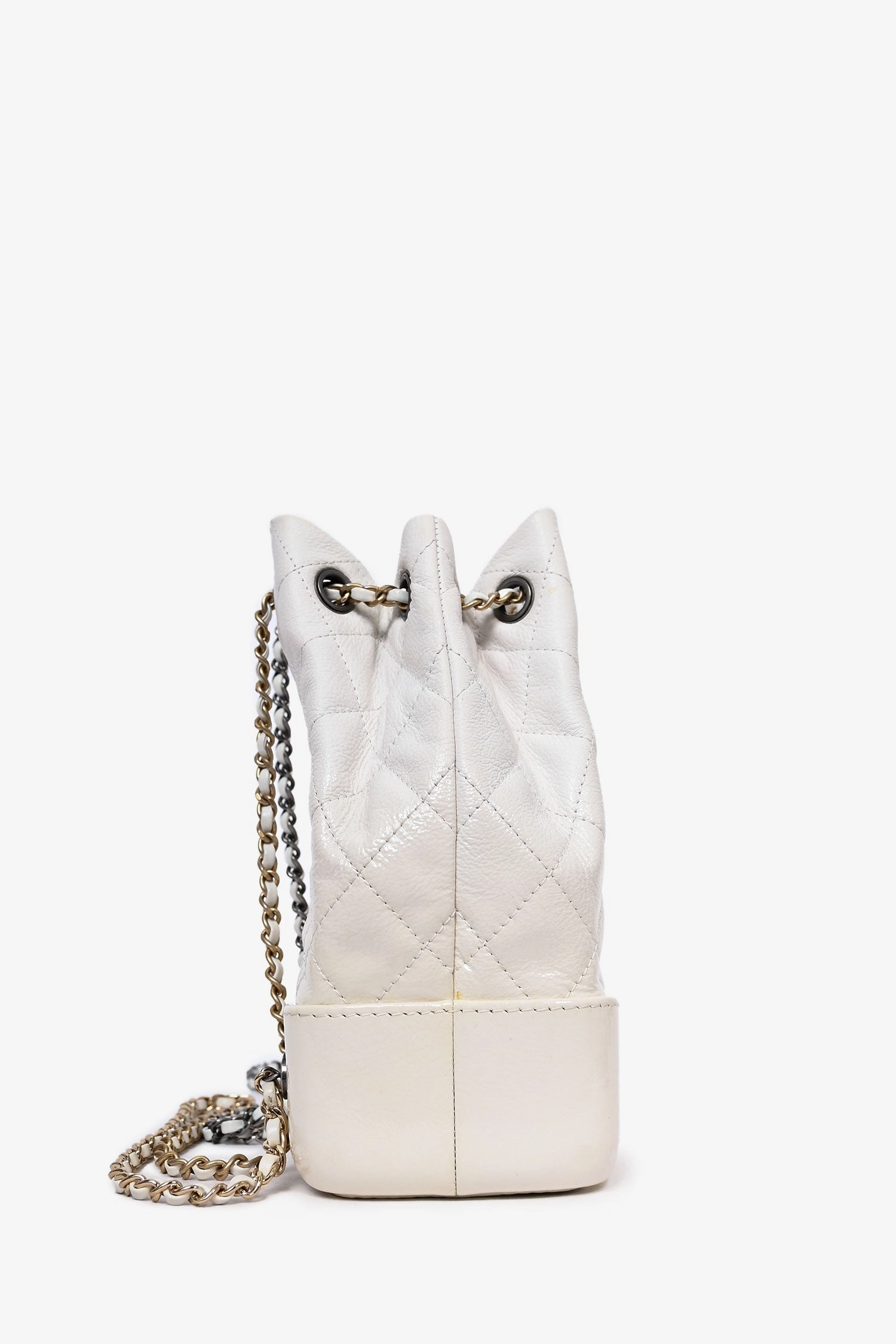Pre-Loved Chanel 2018 White Leather/Patent Small Gabrielle Backpack