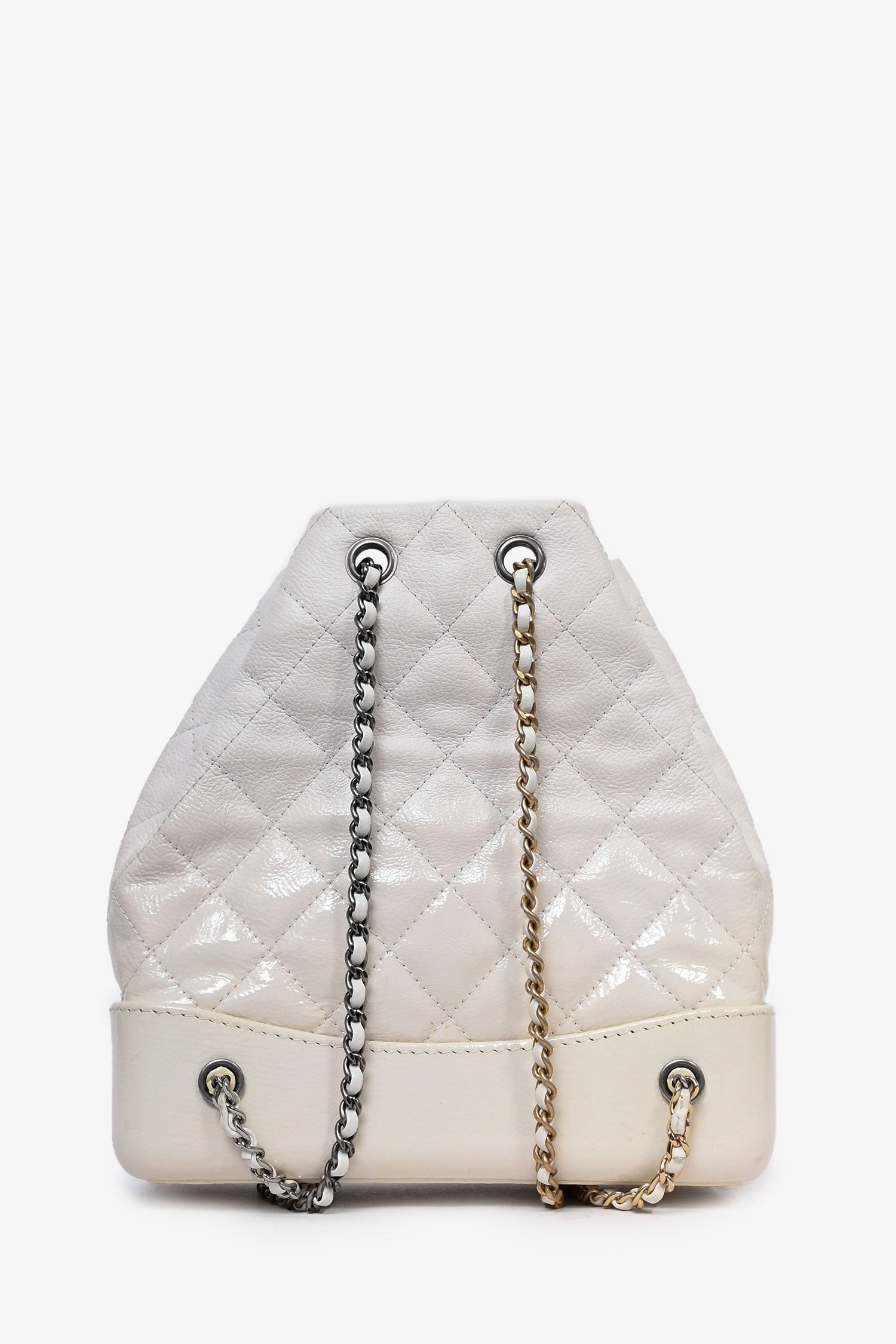 Pre-Loved Chanel 2018 White Leather/Patent Small Gabrielle Backpack