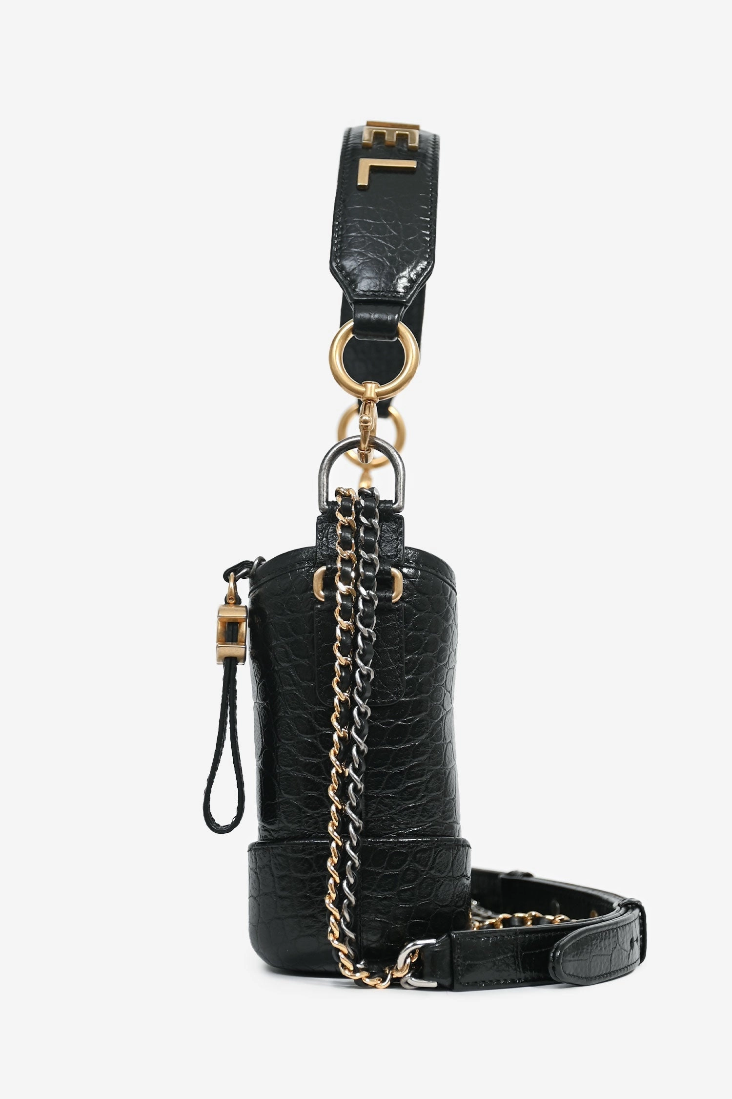 Pre-Loved Chanel 2019-20 Black Croc Embossed Leather Medium Gabrielle Crossbody Bag with Logo Strap