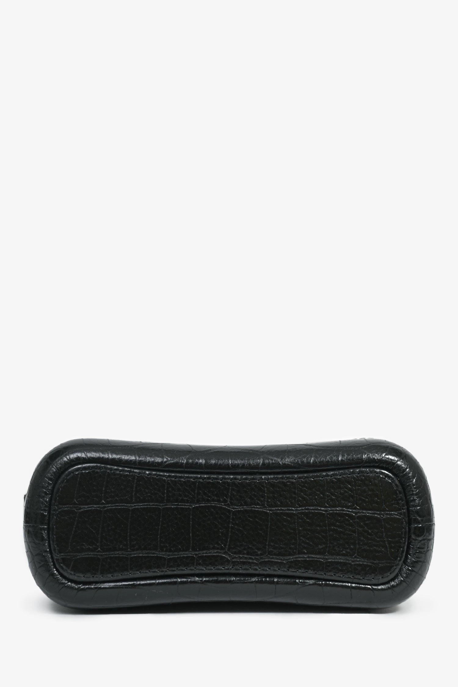 Pre-Loved Chanel 2019-20 Black Croc Embossed Leather Medium Gabrielle Crossbody Bag with Logo Strap