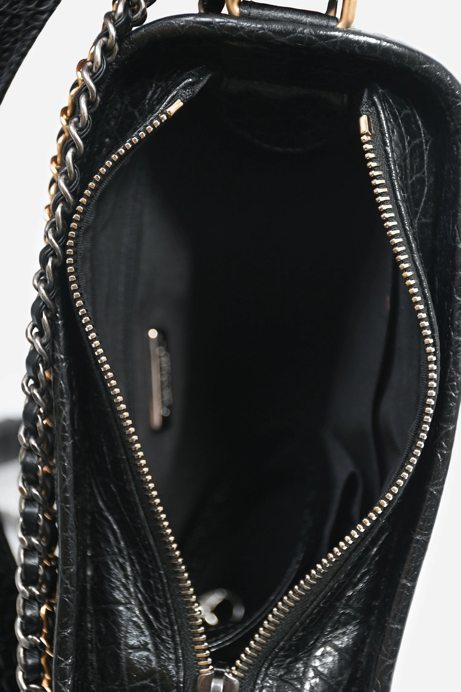 Pre-Loved Chanel 2019-20 Black Croc Embossed Leather Medium Gabrielle Crossbody Bag with Logo Strap