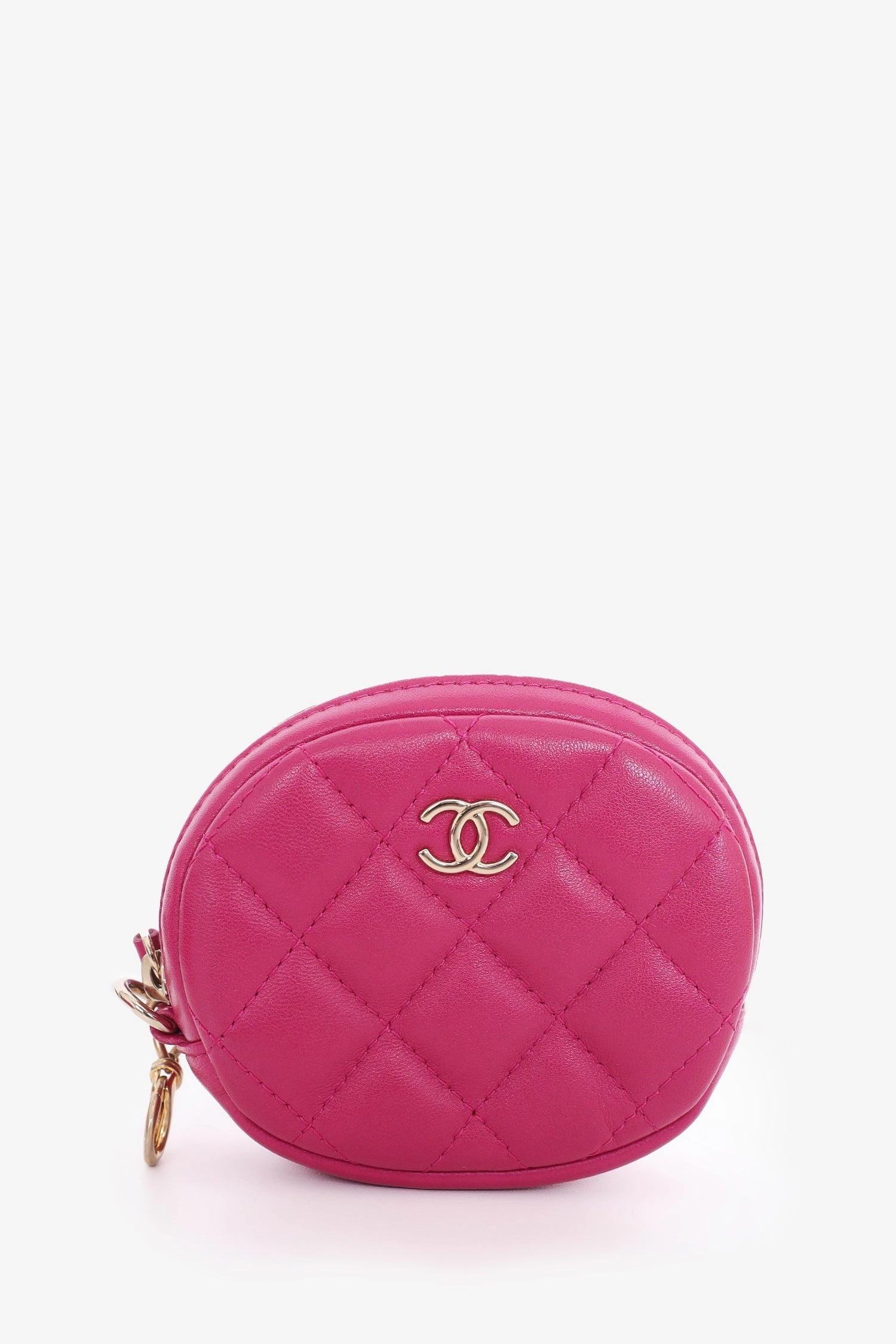 Pre-Loved Chanel 2019-20 Fuchsia Tweed 19 Round Clutch with Coin Purse