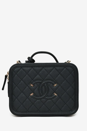 Pre-Loved Chanel 2019 Black Caviar Medium CC Filigree Vanity Case