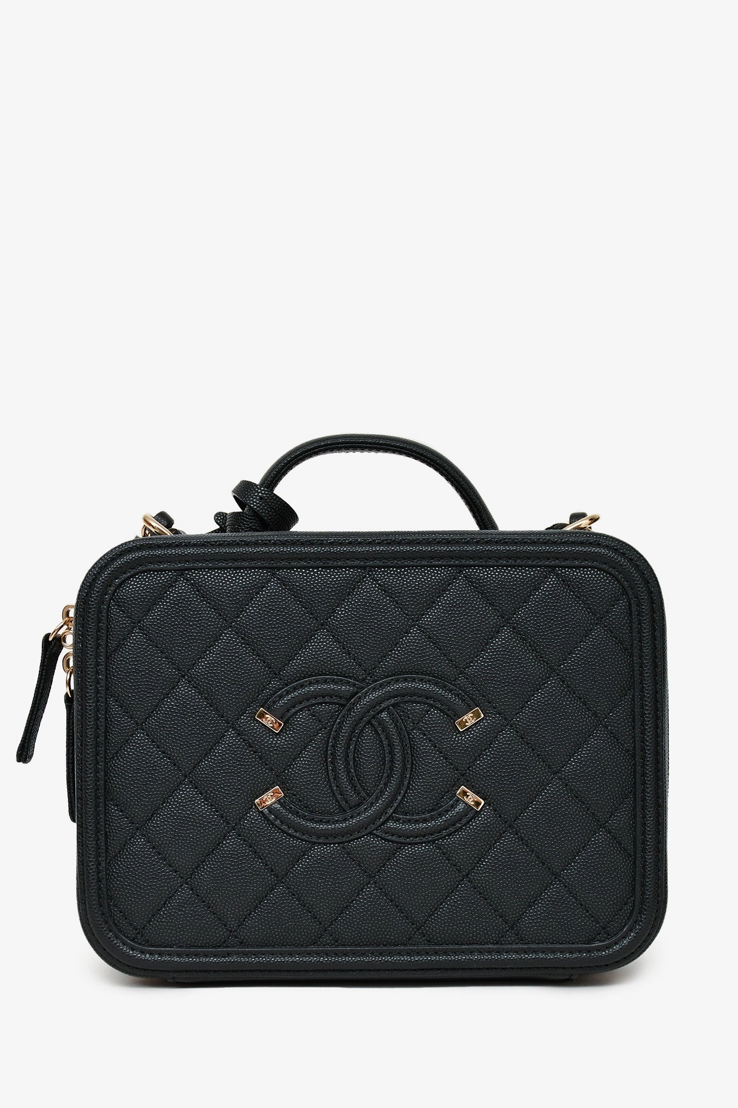 Pre-Loved Chanel 2019 Black Caviar Medium CC Filigree Vanity Case