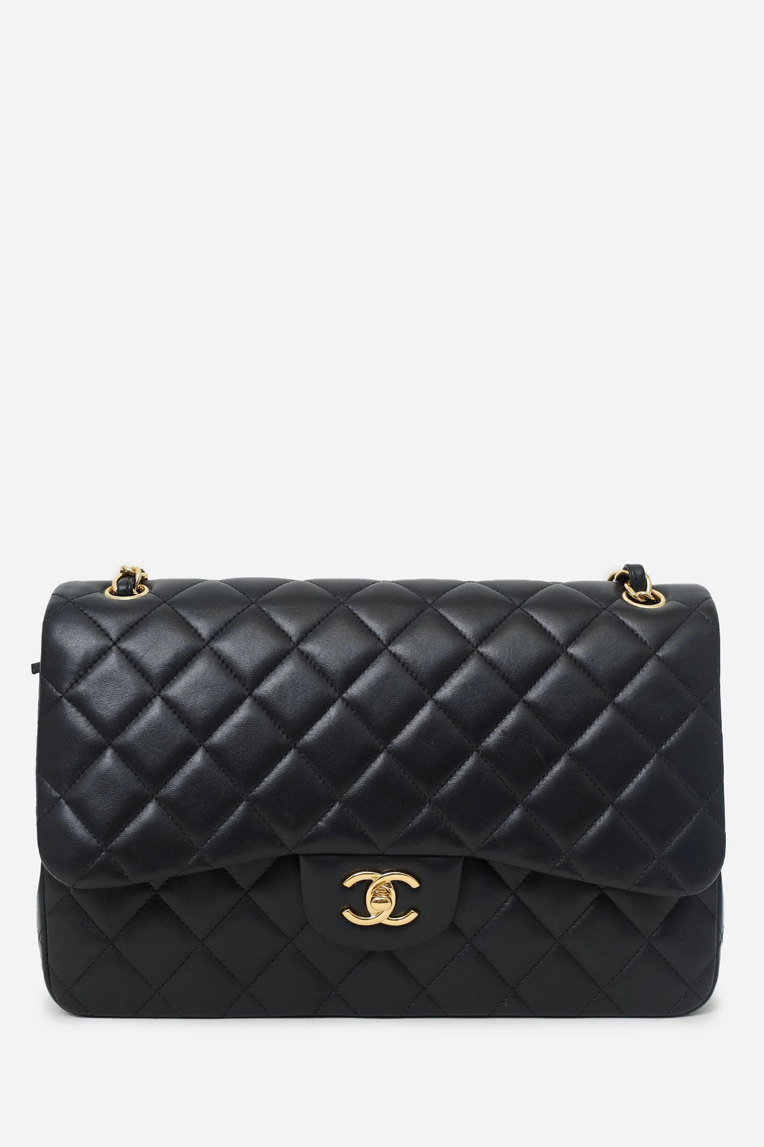 Pre-Loved Chanel 2019 Black Lambskin Leather Double Flap Jumbo Bag