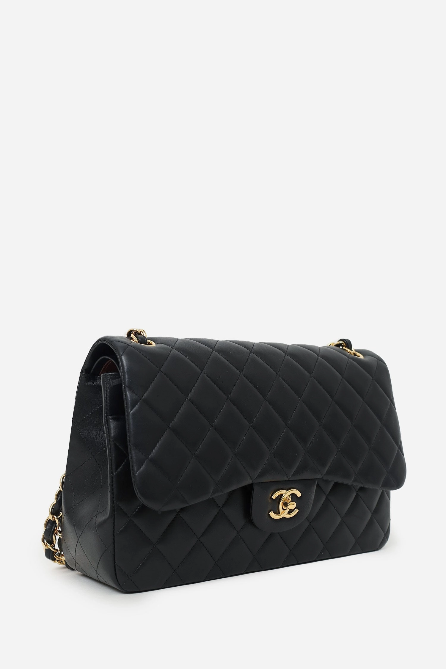 Pre-Loved Chanel 2019 Black Lambskin Leather Double Flap Jumbo Bag