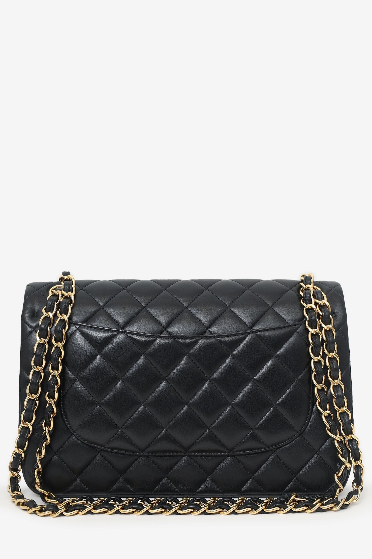 Pre-Loved Chanel 2019 Black Lambskin Leather Double Flap Jumbo Bag