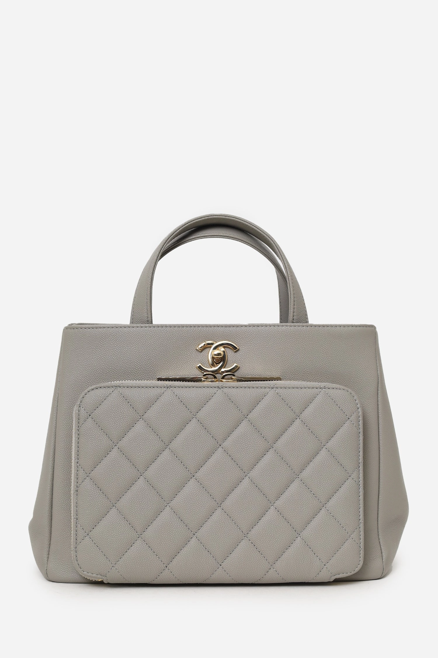 Pre-Loved Chanel 2019 Grey Caviar Leather Quilted Small Business Affinity Shopping Tote