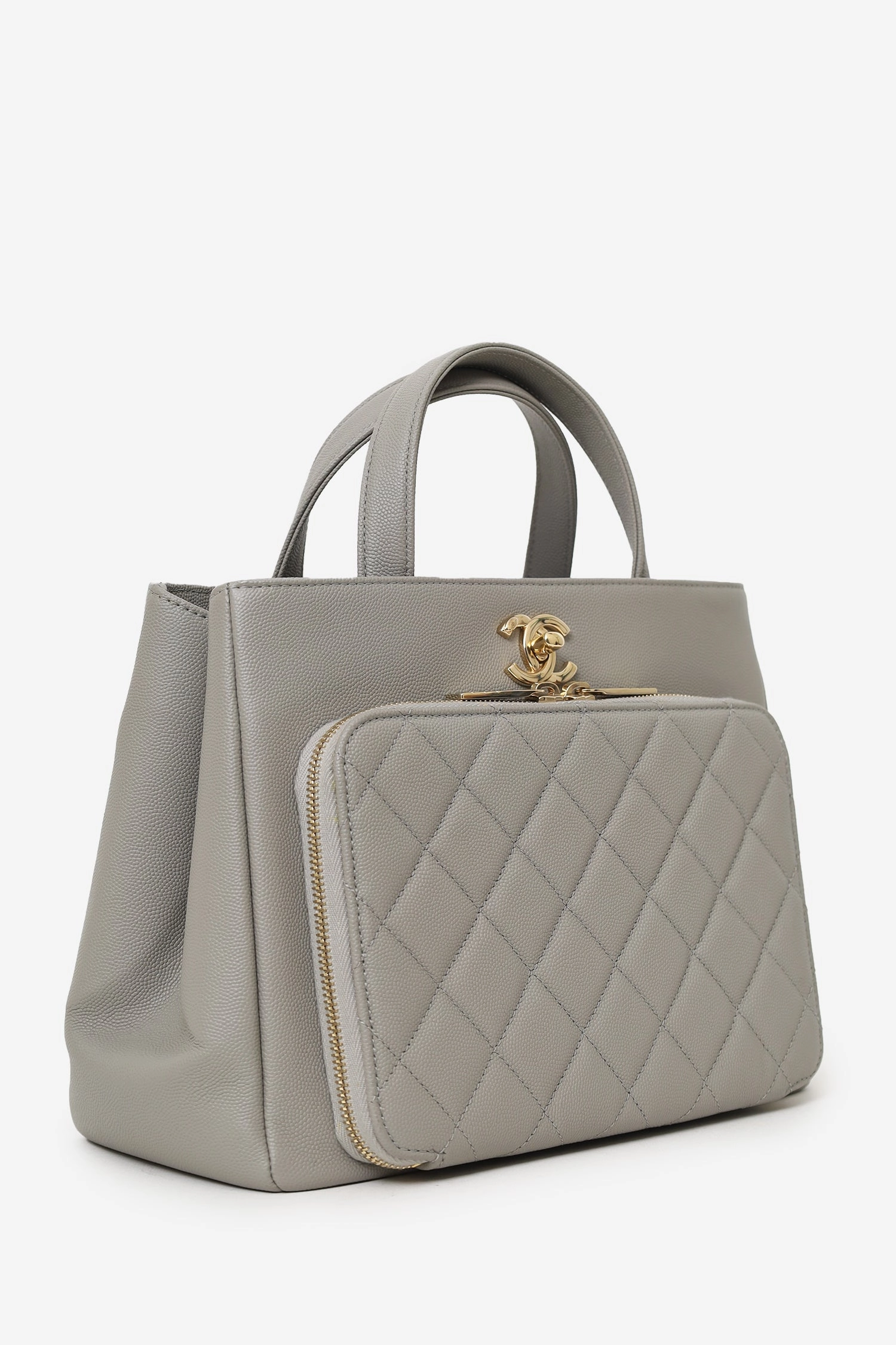 Pre-Loved Chanel 2019 Grey Caviar Leather Quilted Small Business Affinity Shopping Tote