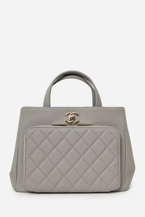 Pre-Loved Chanel 2019 Grey Caviar Leather Quilted Small Business Affinity Shopping Tote