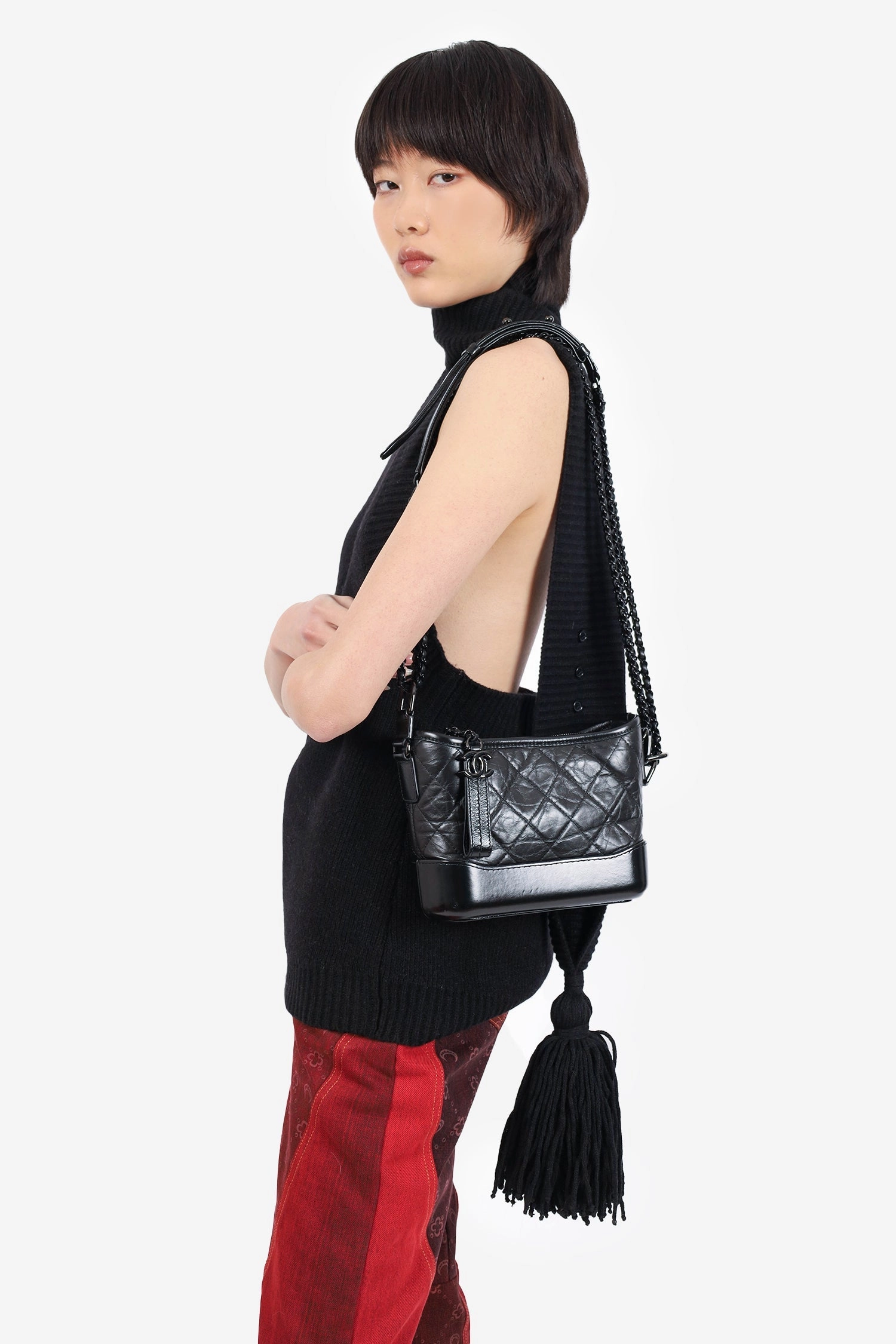 Pre-Loved Chanel 2019 So Black Quilted Leather Small Gabrielle Crossbody Bag