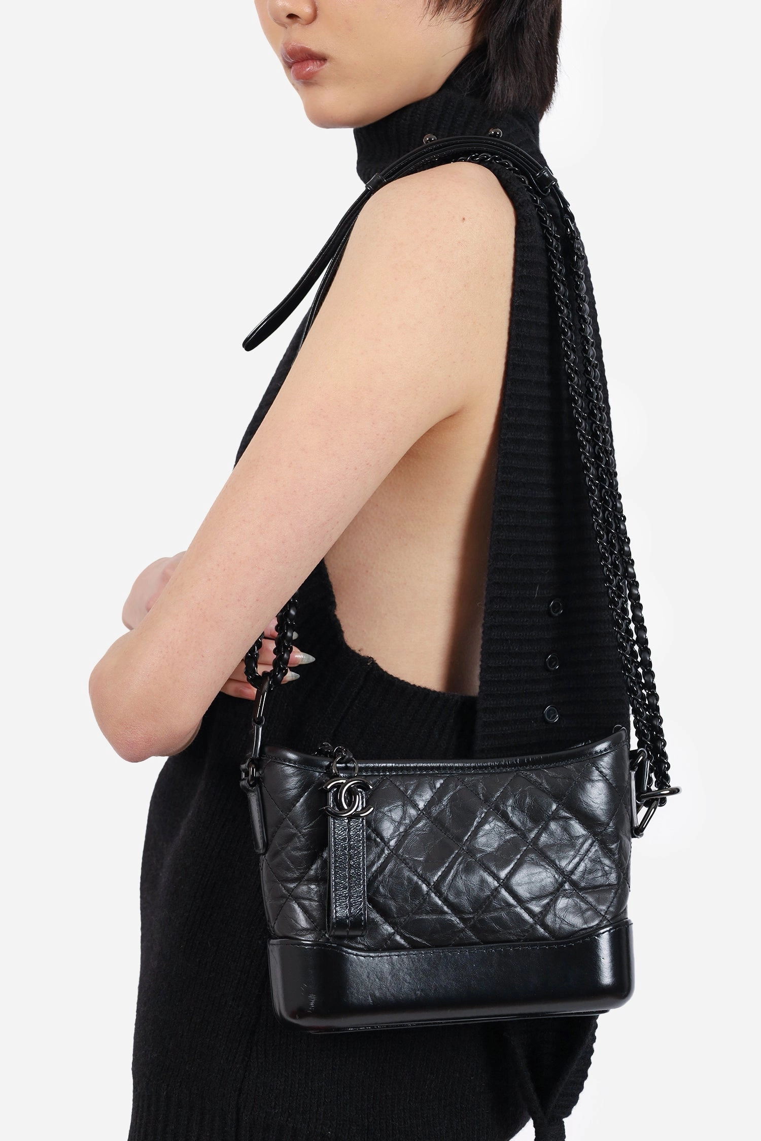 Pre-Loved Chanel 2019 So Black Quilted Leather Small Gabrielle Crossbody Bag
