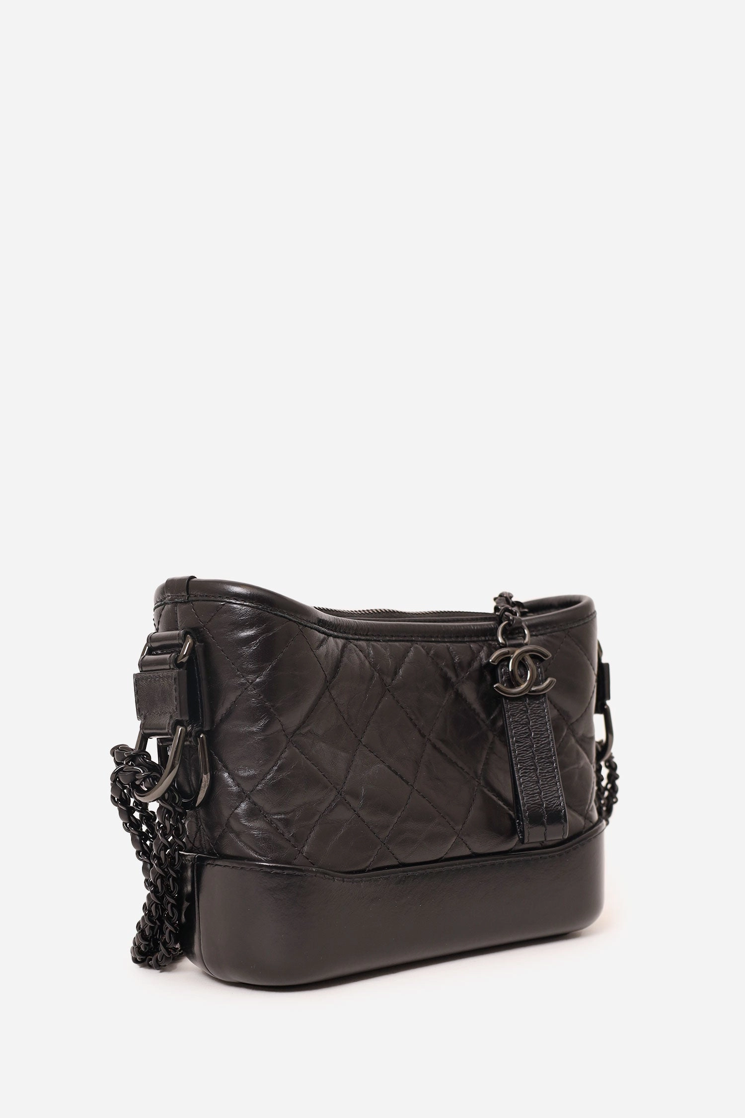 Pre-Loved Chanel 2019 So Black Quilted Leather Small Gabrielle Crossbody Bag